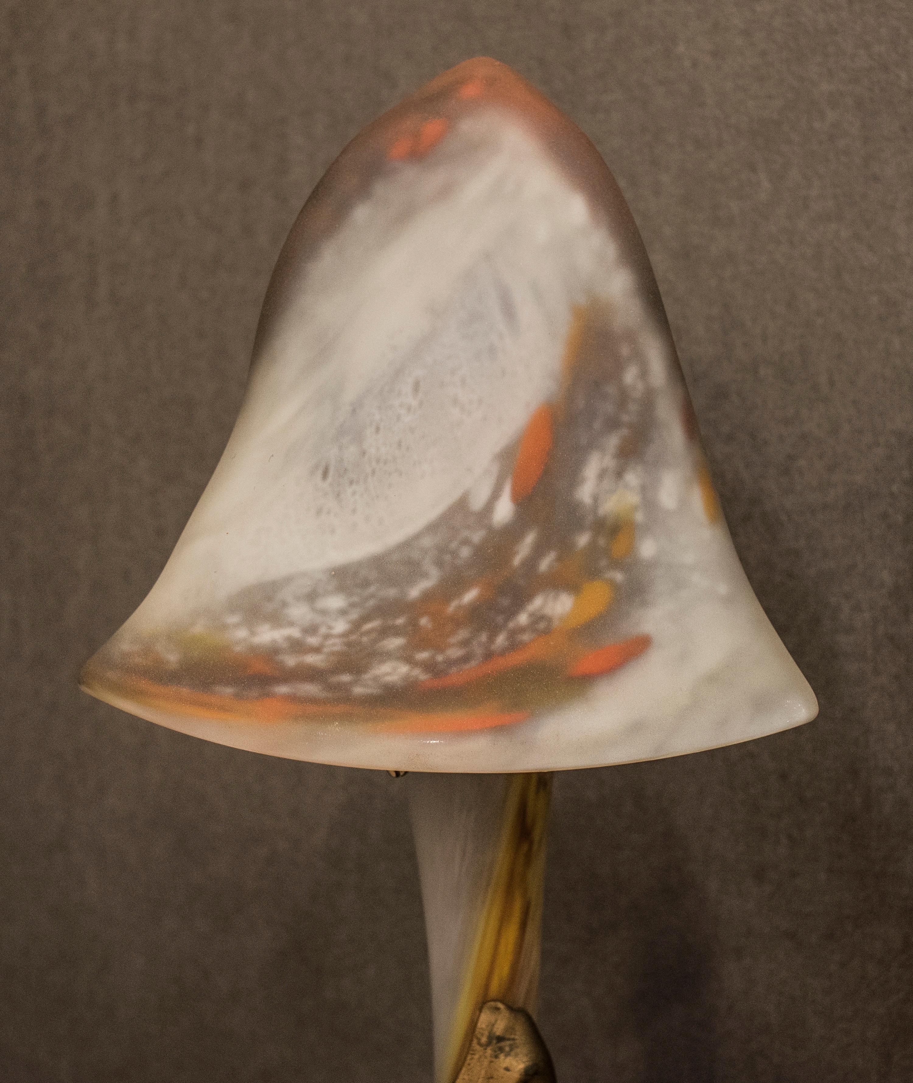 Nancy School Art Nouveau Orange Bent Glass French Table Lamp In Excellent Condition In Valladolid, ES