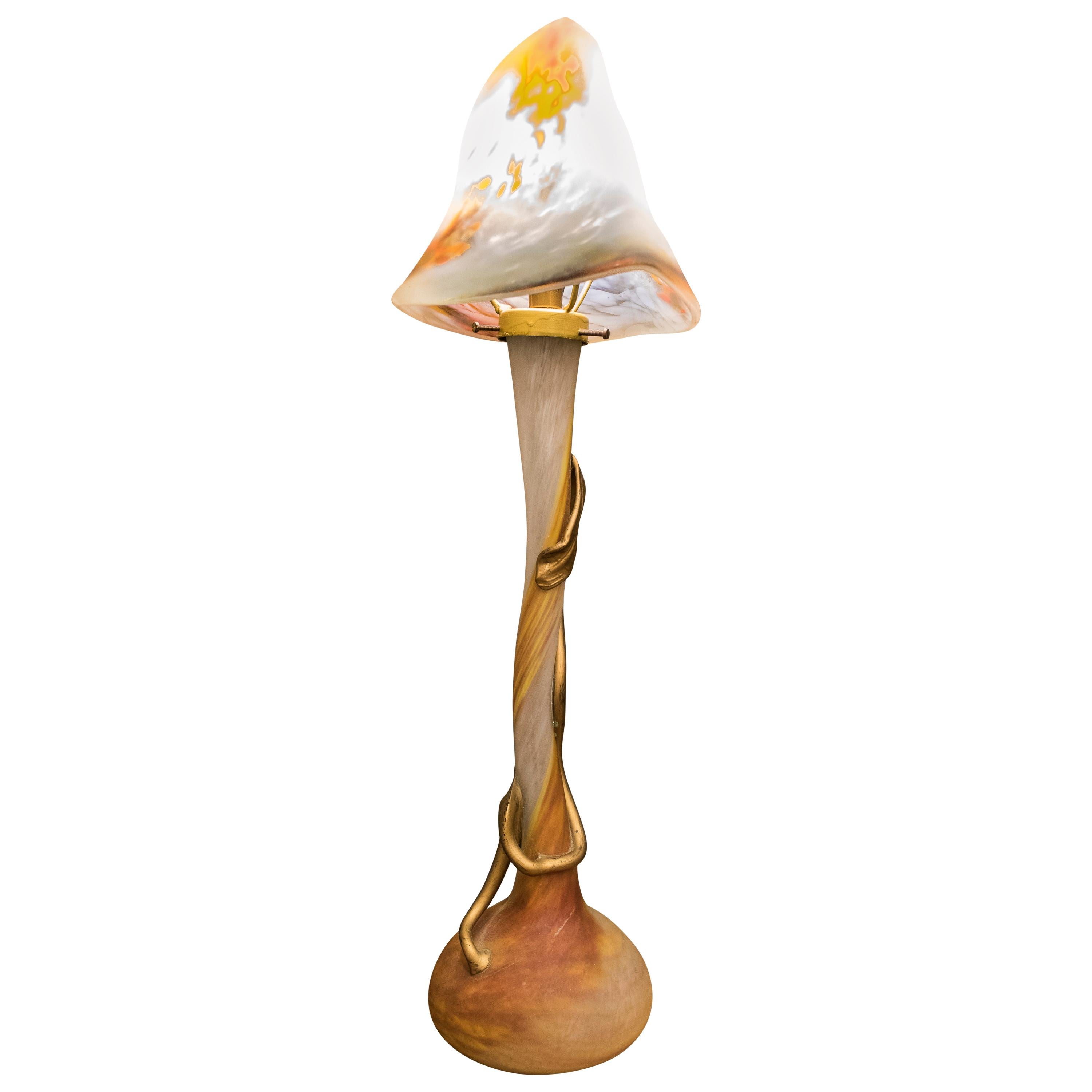 Nancy School Art Nouveau Orange Bent Glass French Table Lamp