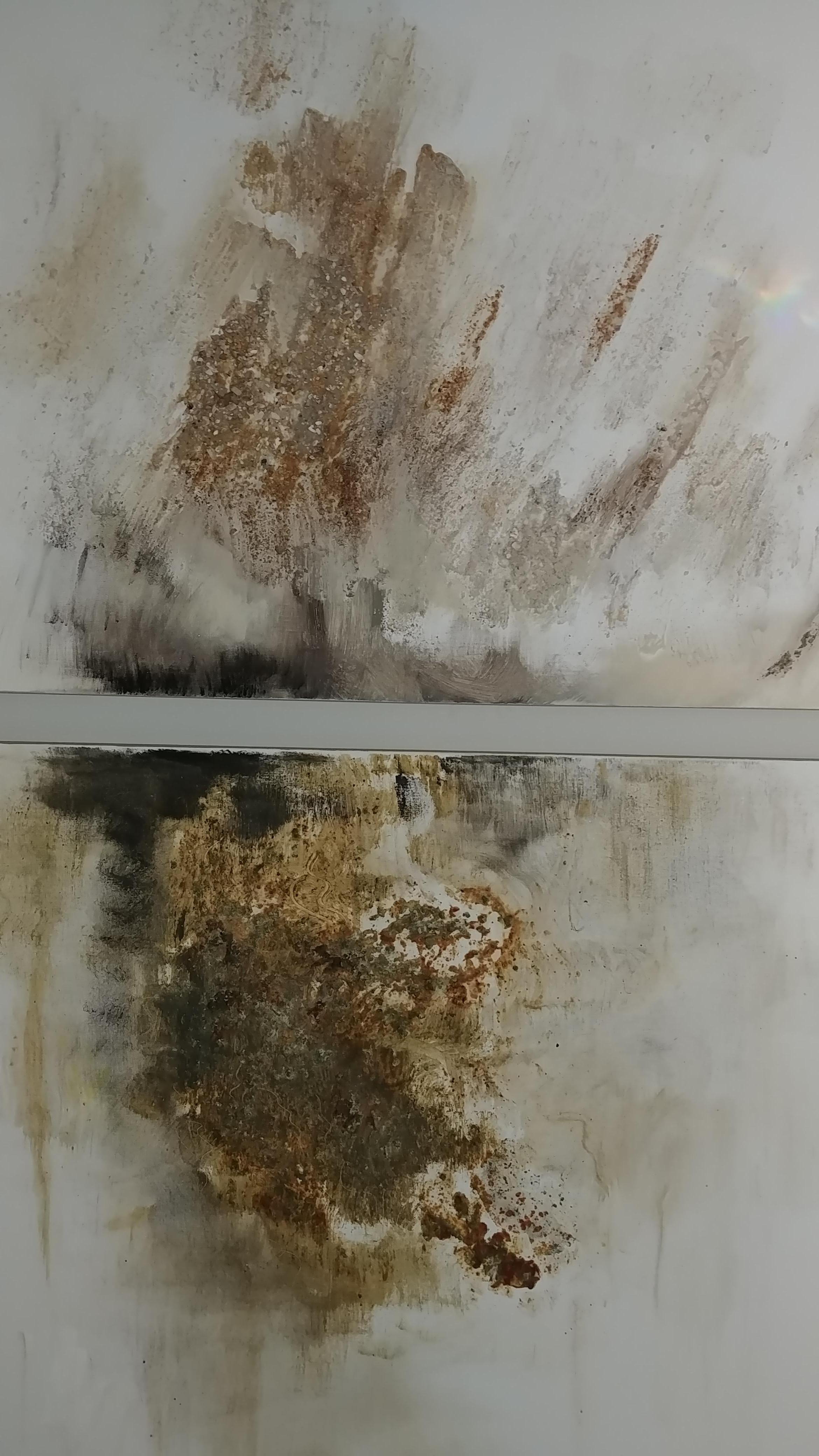 Diptyque noir et or abstrait 48 x 96 supports mixtes - Expressionnisme abstrait Painting par Nancy Seibert