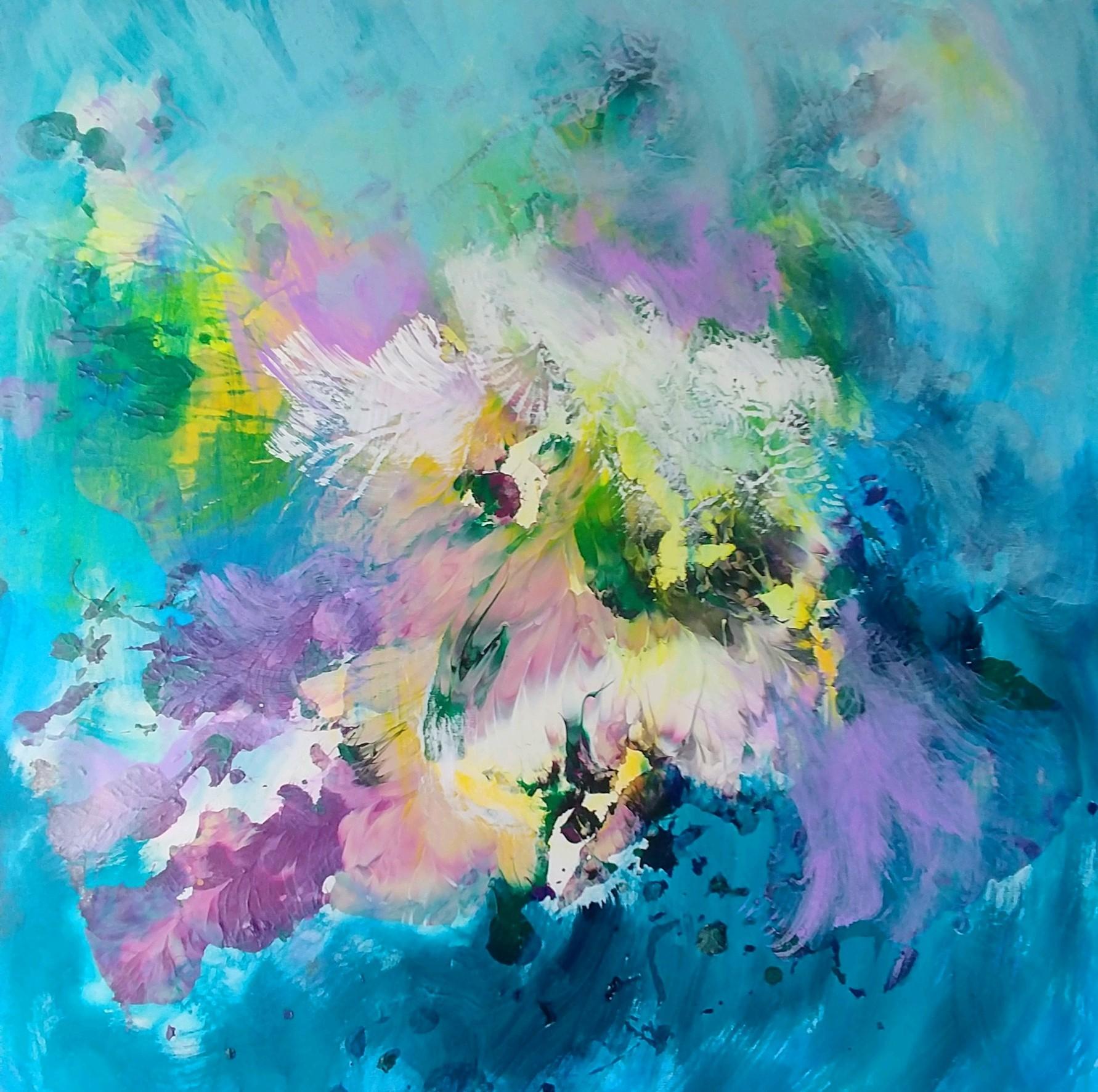 Abstract Painting di Nancy Seibert - Bouquet scoppiettante 36 X 36