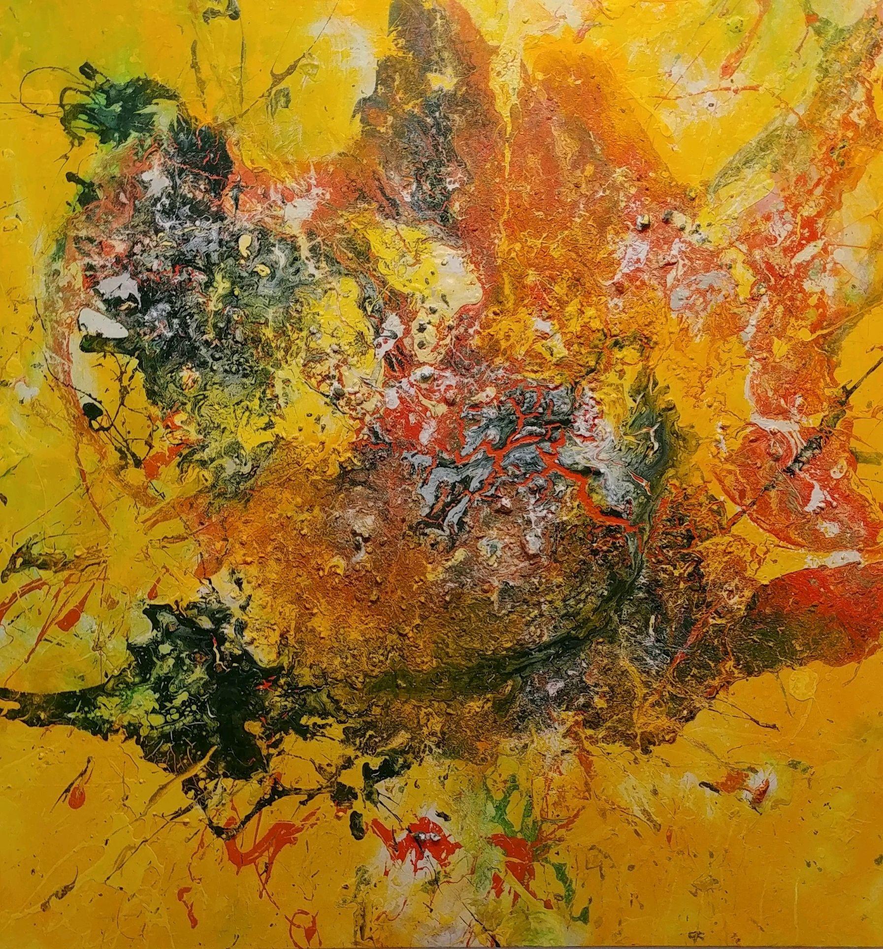 Abstract Painting Nancy Seibert - Golden Glow 48 X 48