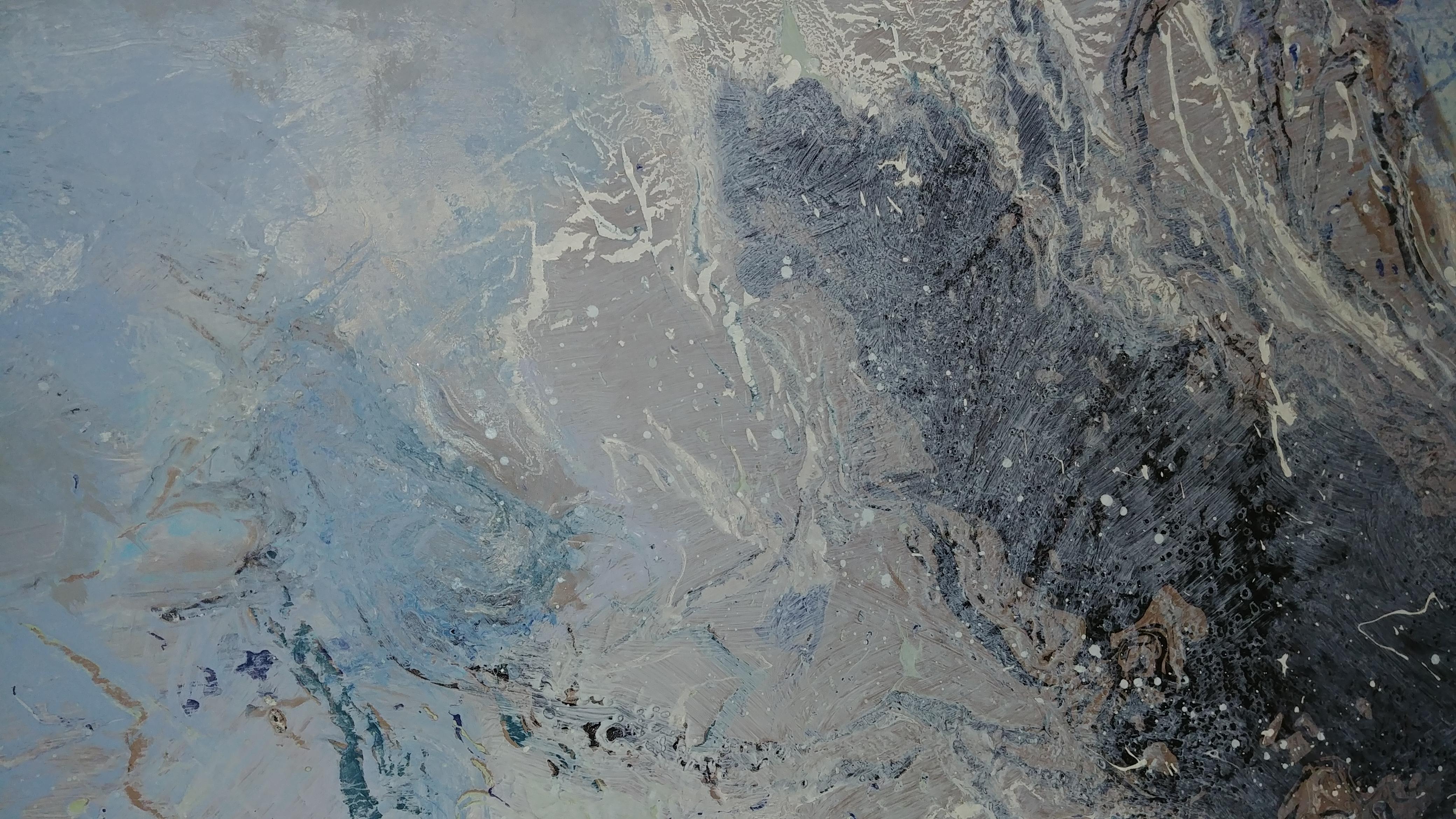 Peace & Power - esplosioni bianche su blu 48 X 60 - Painting Espressionismo astratto di Nancy Seibert