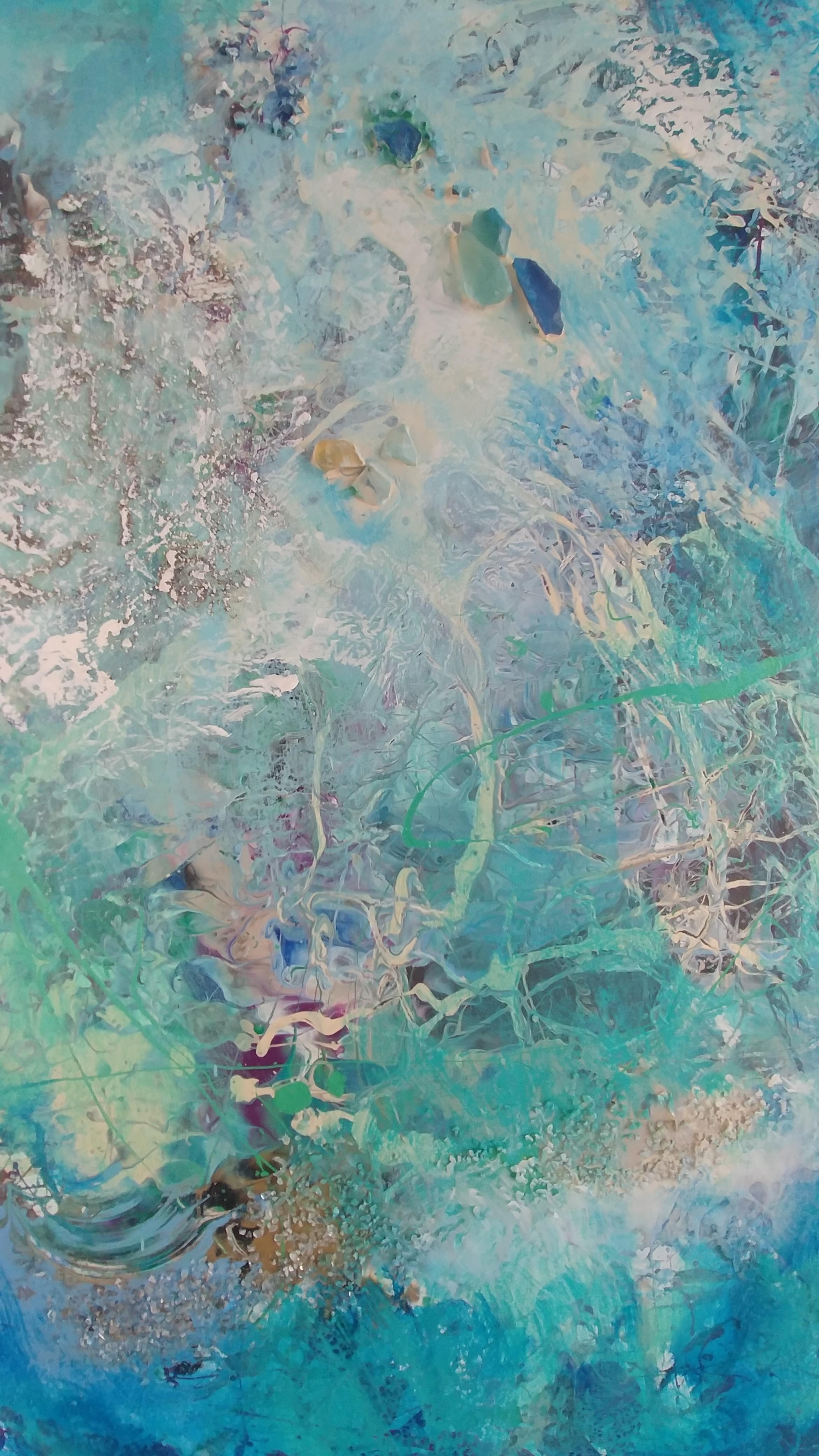 Underwater Magic - 48 x 48  - Expressionnisme abstrait Painting par Nancy Seibert