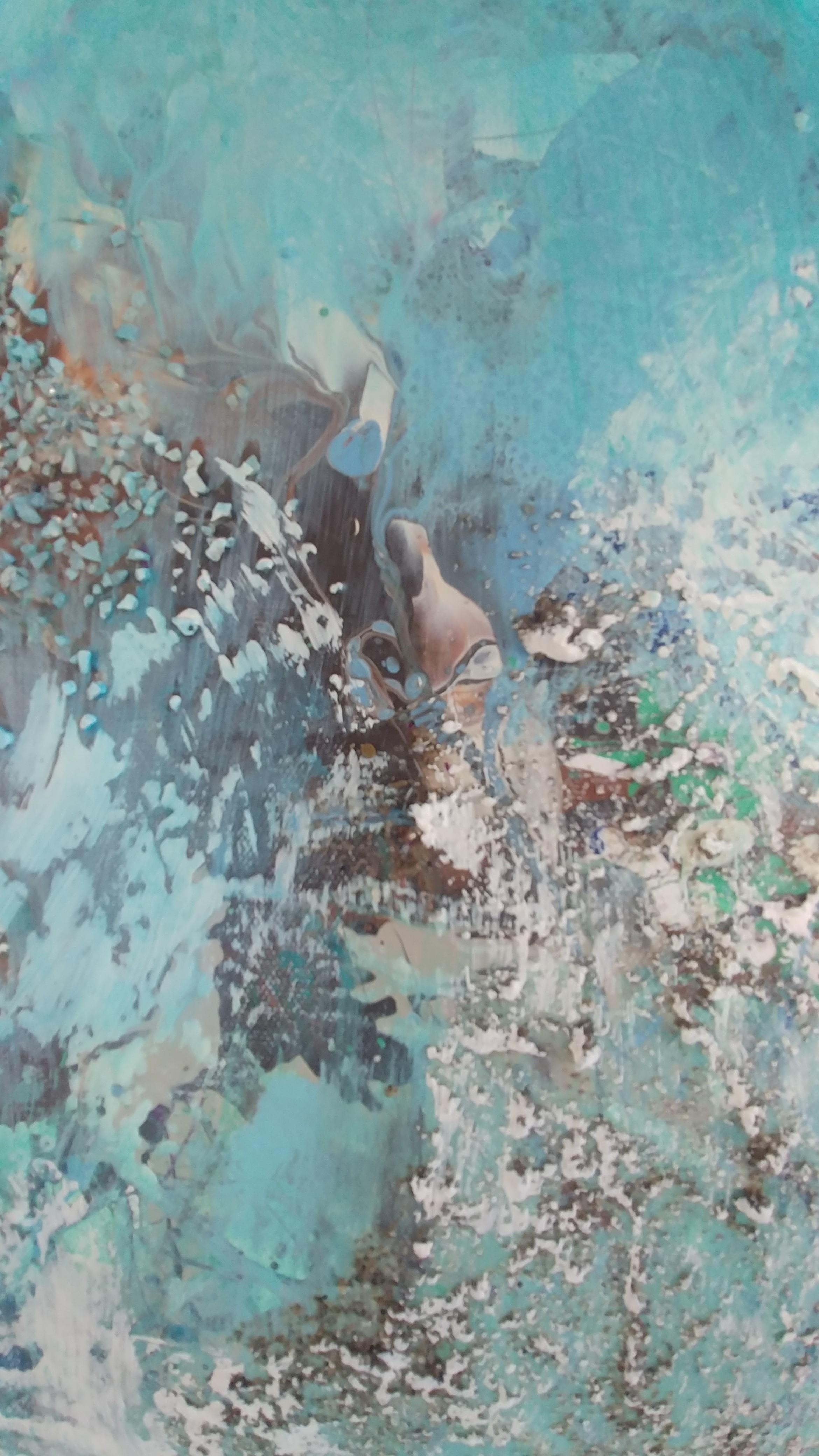 Underwater Magic - 48 x 48  - Bleu Abstract Painting par Nancy Seibert