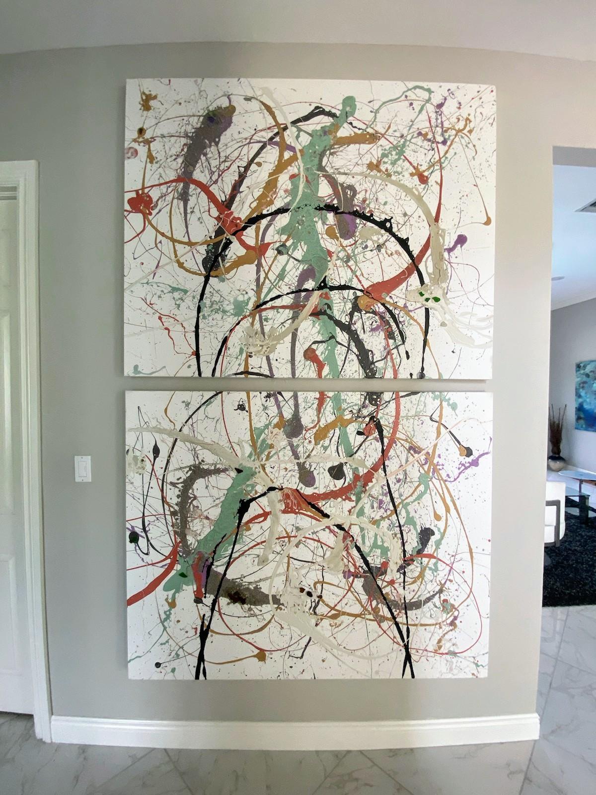 Wave Length -Diptych 48 X 120 - Painting by Nancy Seibert