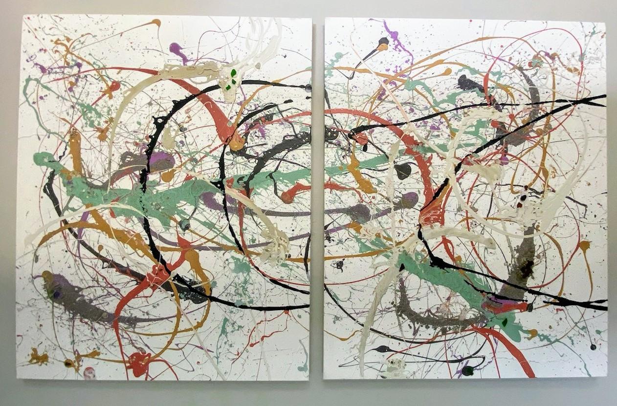Abstract Painting Nancy Seibert - Longueur de la vague -Diptyque 48 x 120