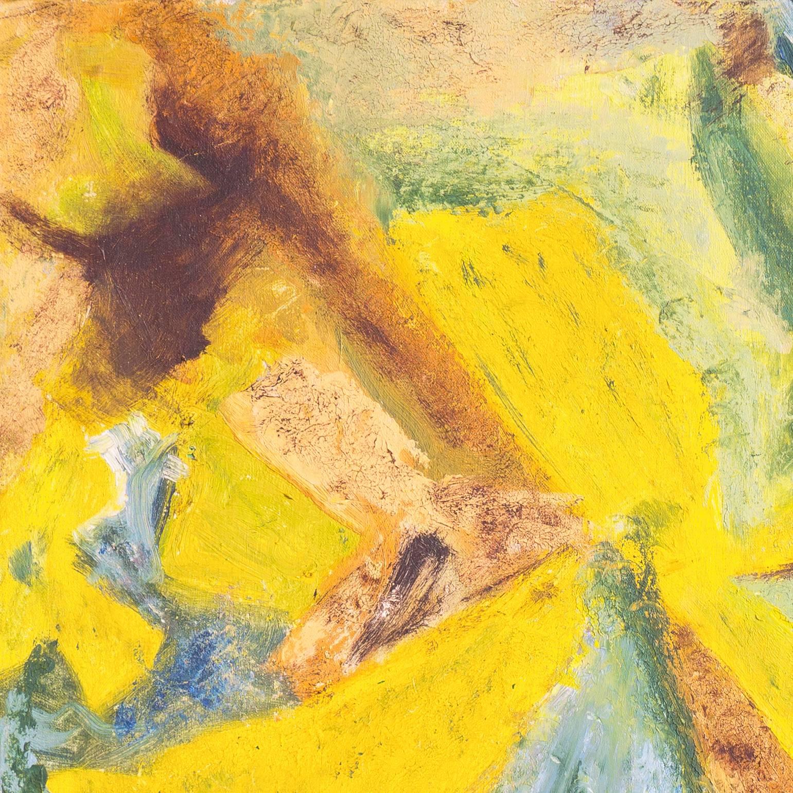 Abstract in Saffron and Jade - Yellow Abstract Painting by Nancy Shafsky