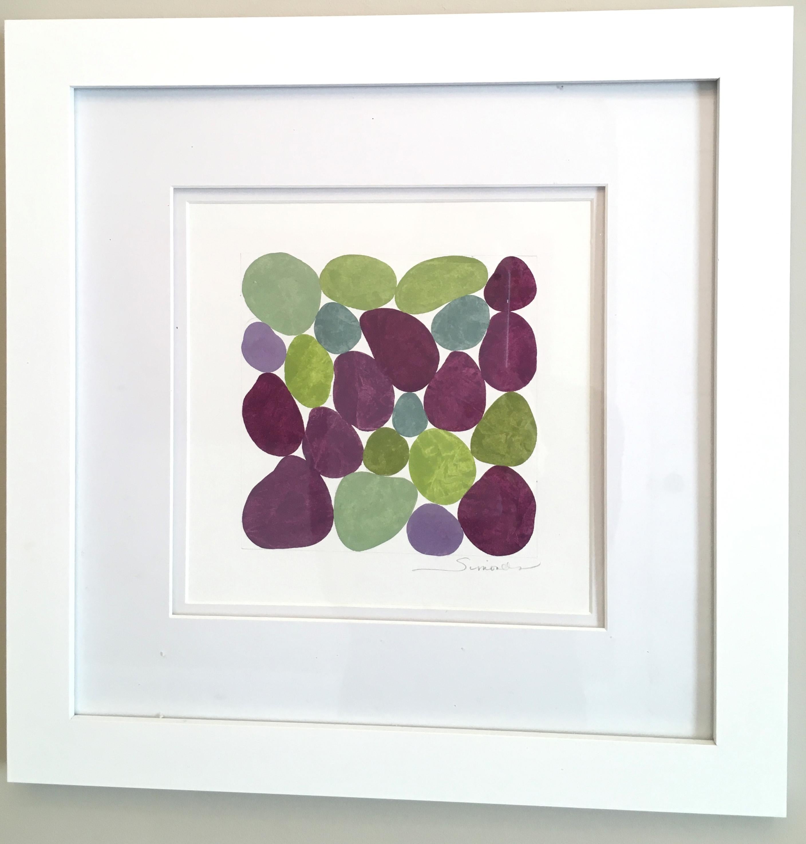 Cercis Spring I, Work on Paper, Gouache, Purple, Green, Framed, Calm - Contemporary Art by Nancy Simonds