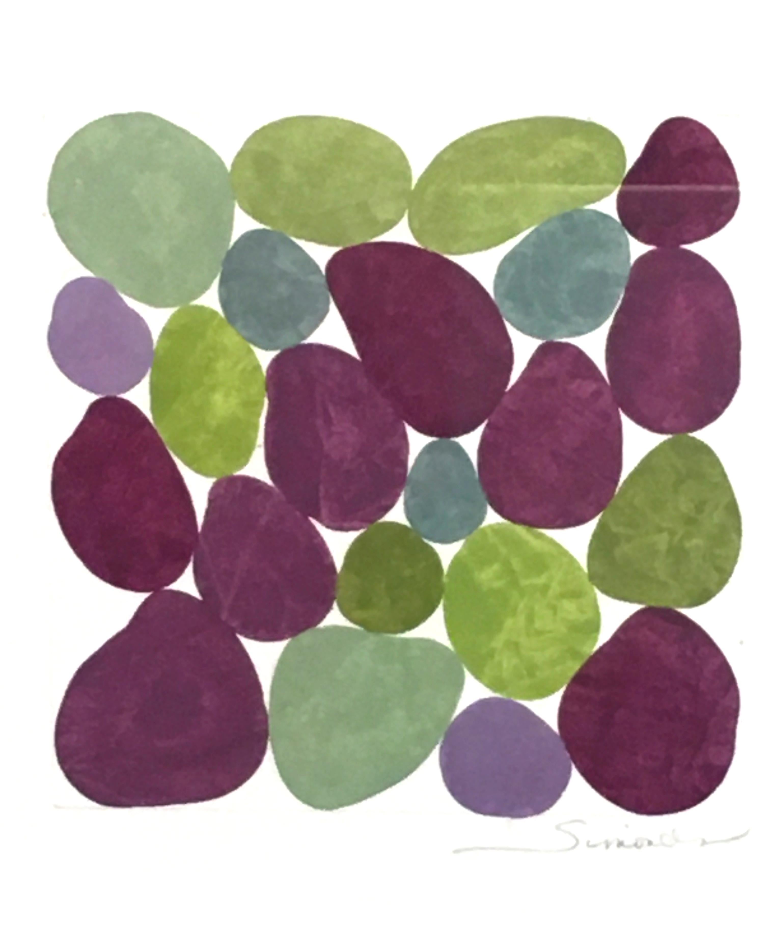 Cercis Spring I, Work on Paper, Gouache, Purple, Green, Framed, Calming - Art by Nancy Simonds