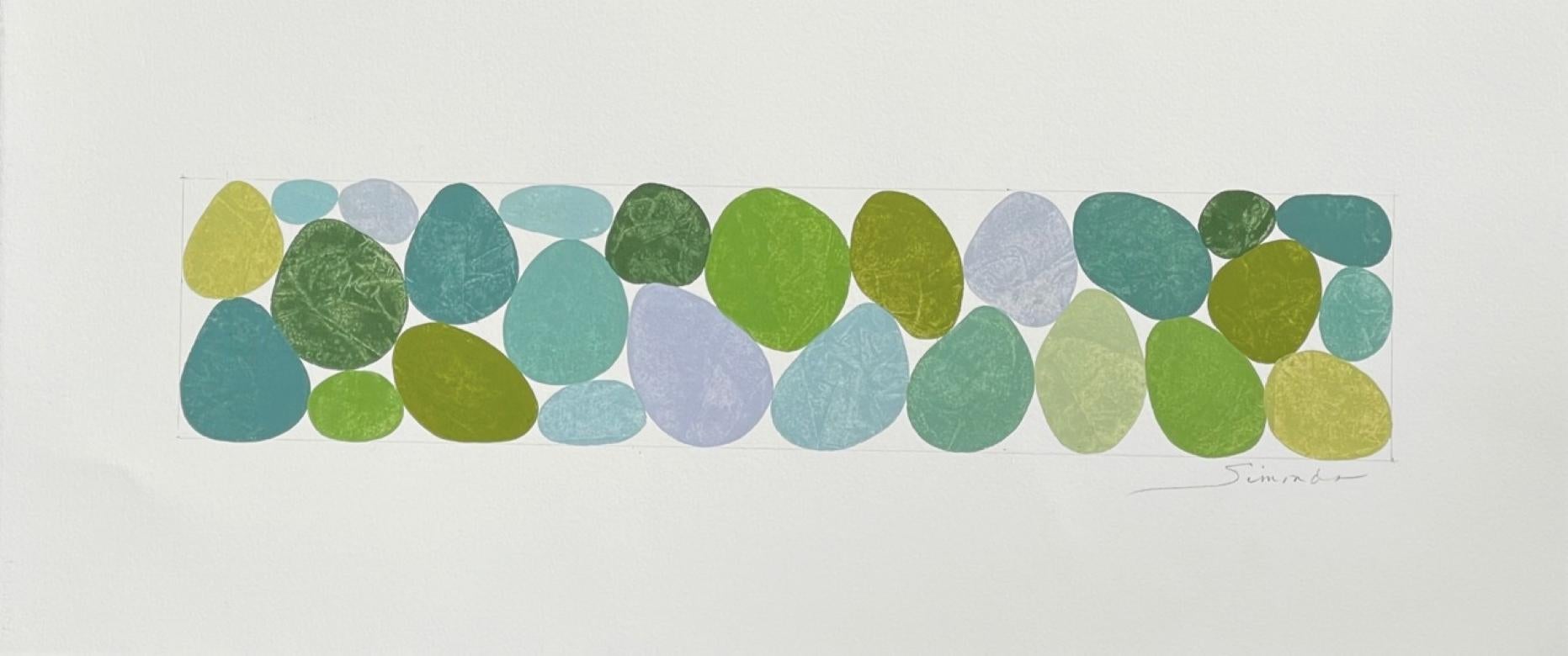 Moss Greens I, Work on Paper, Gouache, Green, framed, Calming, Original Art - Painting by Nancy Simonds