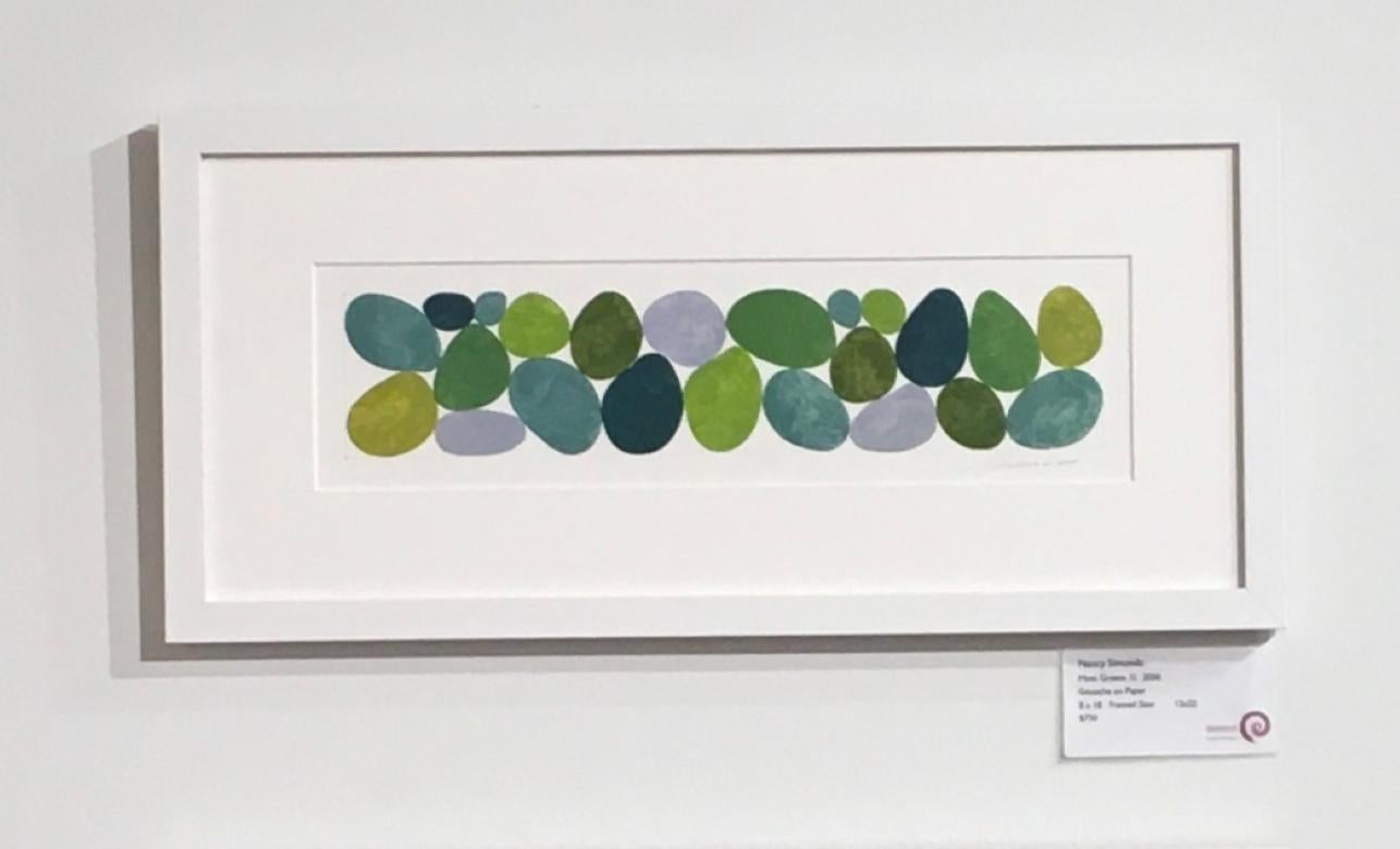 Moss Greens lI, Work on Paper, Gouache, Green, framed, Calming, Original Art - Painting by Nancy Simonds