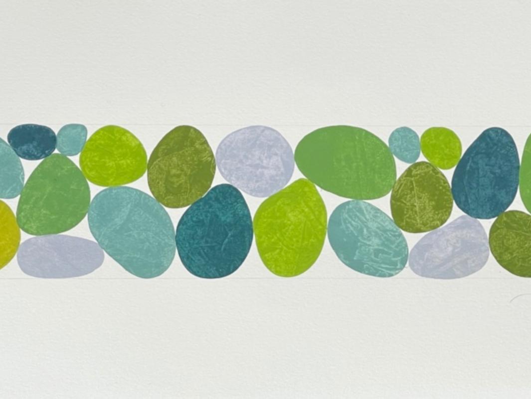 Moss Greens lI, Arbeit auf Papier, Gouache, Grün, ungerahmt, Calming, Originalkunst (Grau), Abstract Painting, von Nancy Simonds