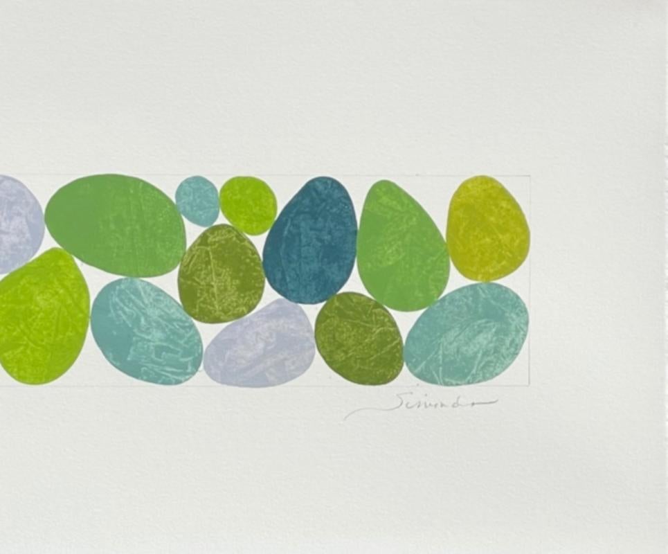 Moss Greens lI, Work on Paper, Gouache, Green, framed, Calming, Original Art - Contemporary Painting by Nancy Simonds