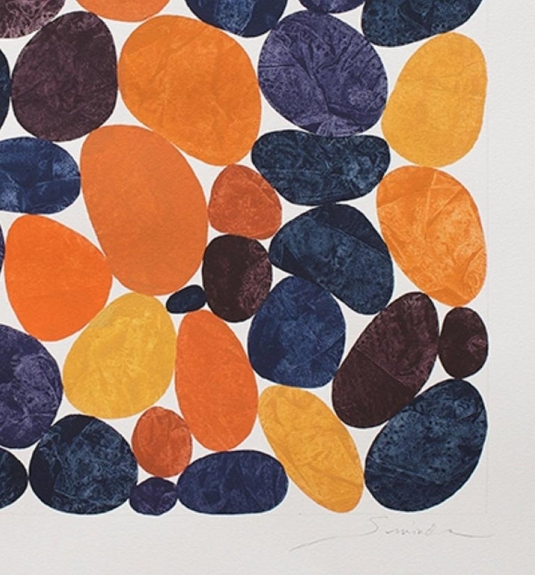 Purple and Orange Harvest, Work on Paper, Gouache, Rocks, Framed - Contemporary Art by Nancy Simonds