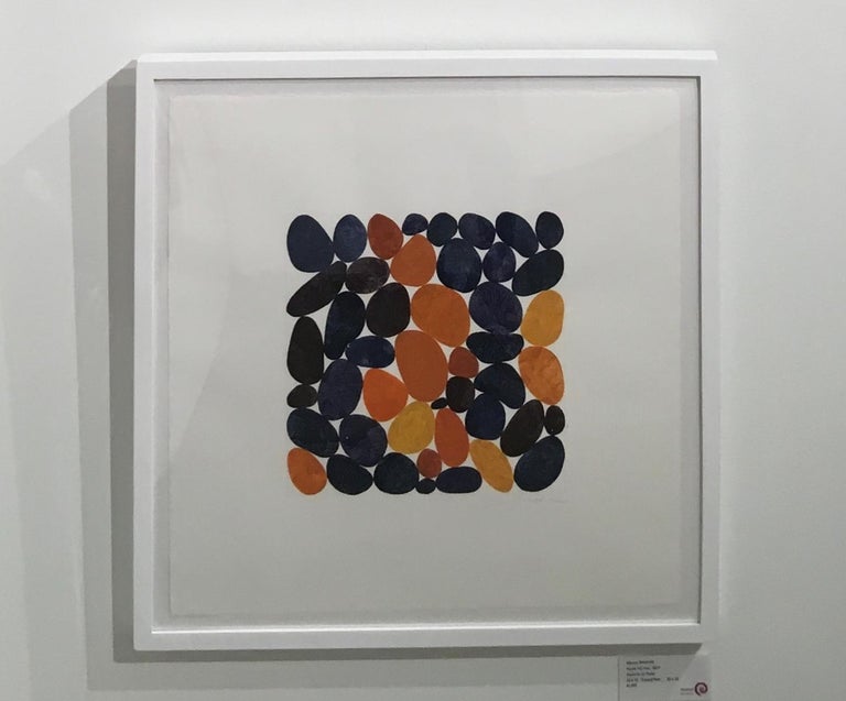 Nancy Simonds Abstract Drawing - Purple and Orange Harvest, Work on Paper, Gouache, Rocks, Framed