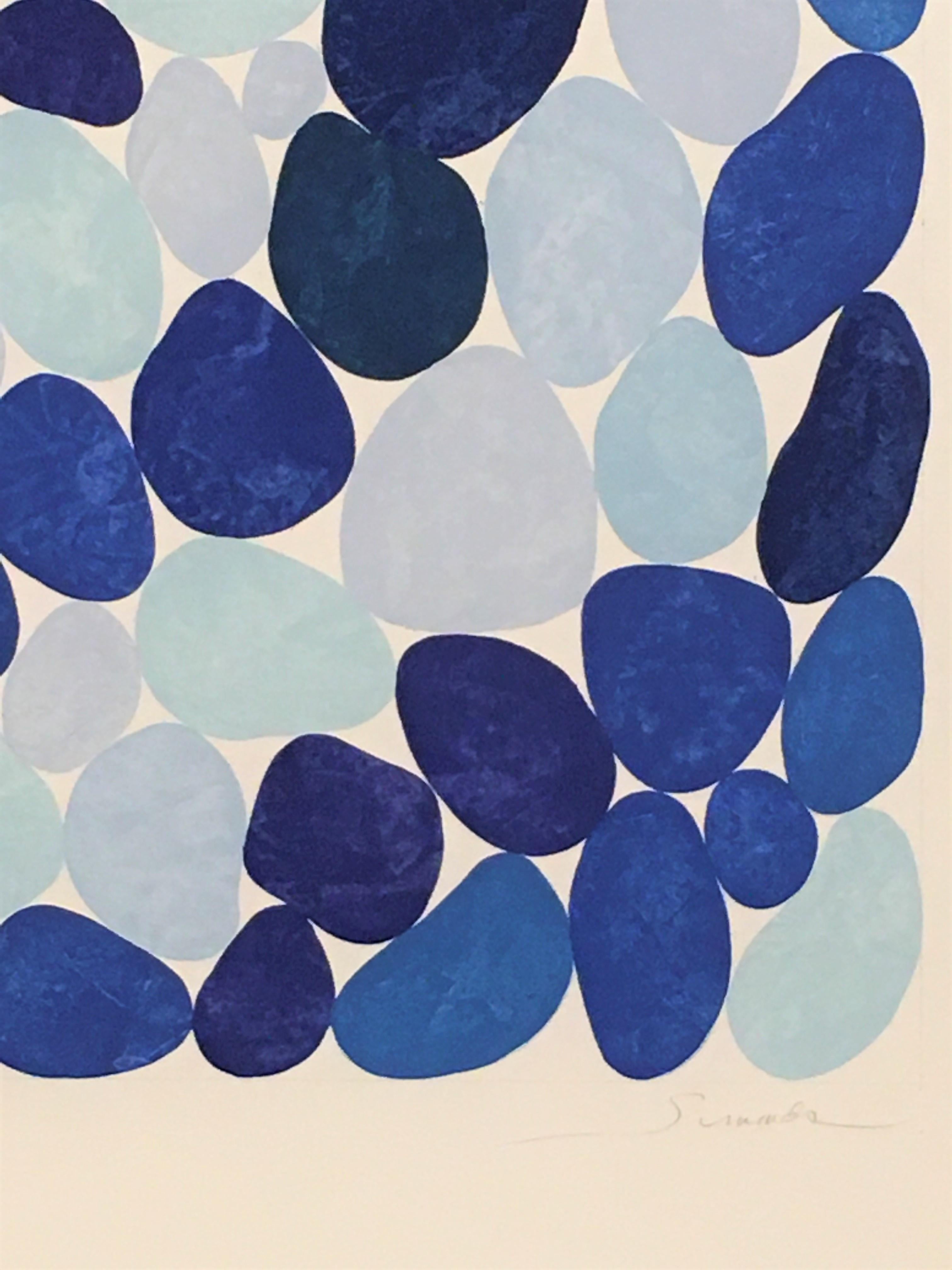 Quiet Currents, Work on Paper, Gouache, Blue, Water, Rocks, Beach house decor - Contemporary Art by Nancy Simonds