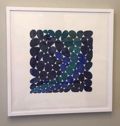 Viridian Arc, Work on Paper, Gouache, Blues, Water, Rocks, Beach house, Framed