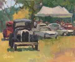 "Car Show" is a plein air oil painting of classic cars by Nancy Takaichi