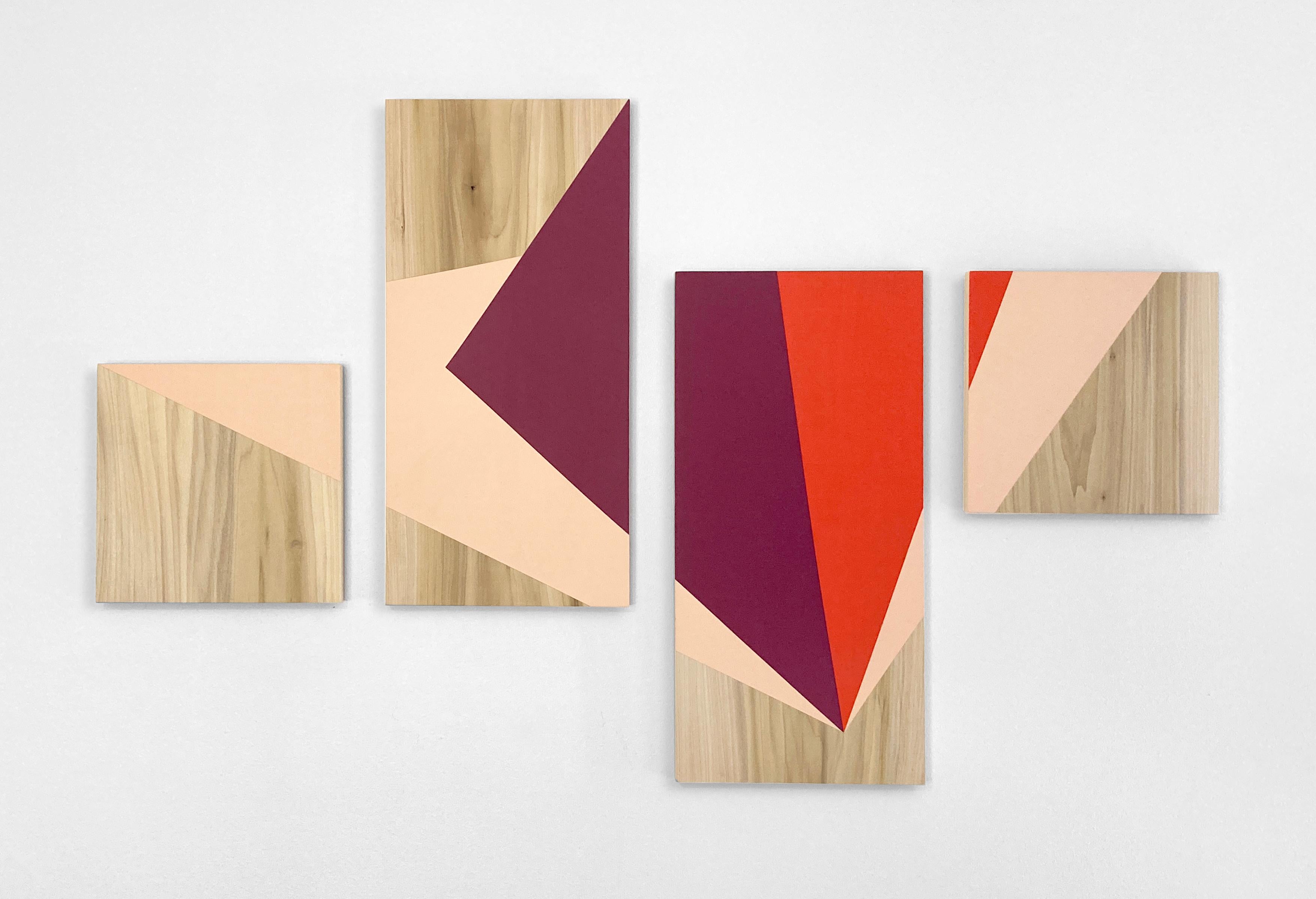 'Apex' - colorful minimalist work on panel - wood grain - Carmen Herrera - Sculpture by Nancy Talero