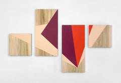 'Apex' - colorful minimalist work on panel - wood grain - Carmen Herrera