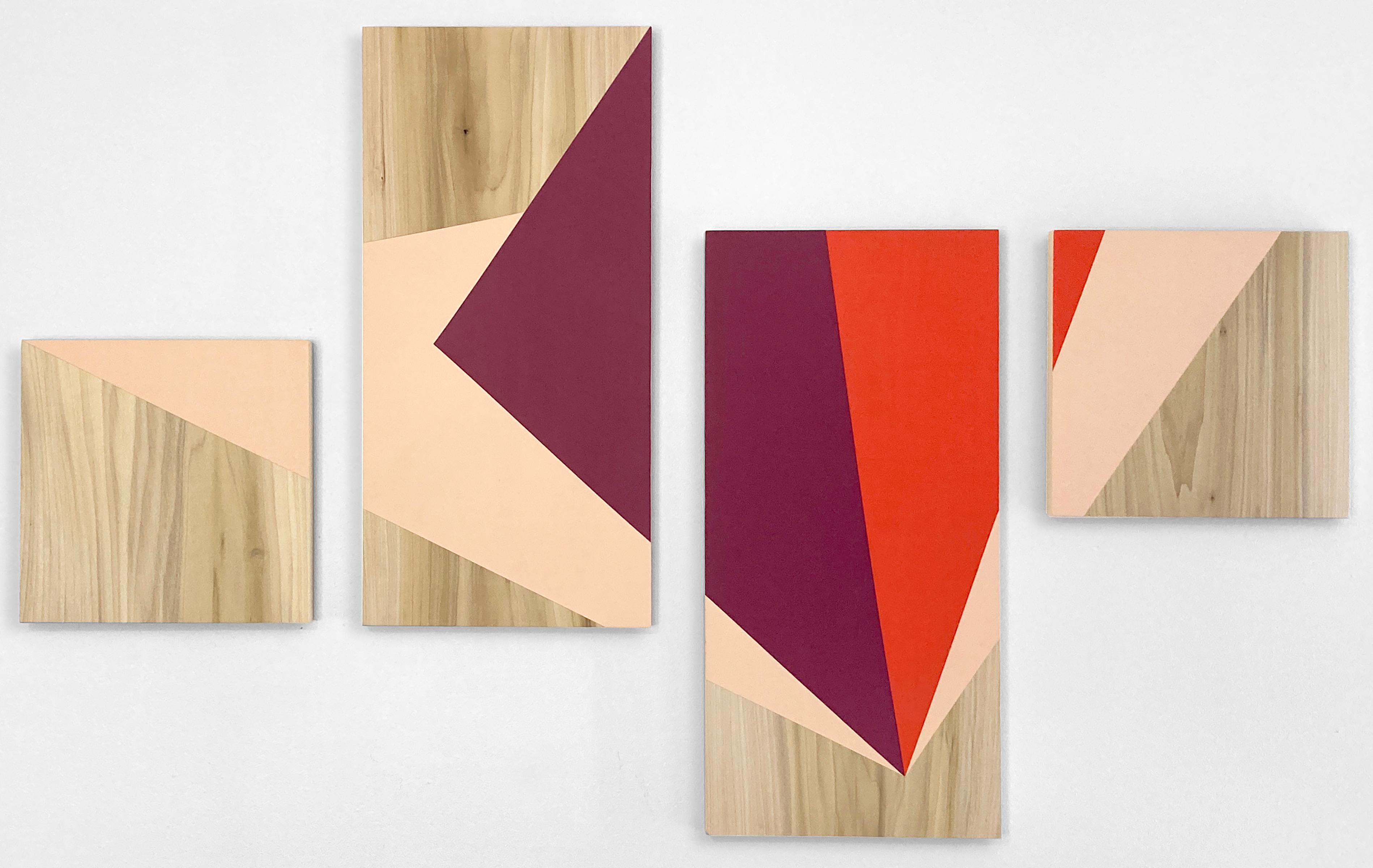 'Apex' - colorful minimalist work on panel - wood grain - Carmen Herrera