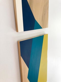 'Ascension' colorful minimalist work on panel, wood grain, modern
