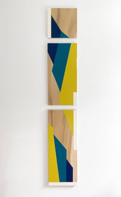 'Ascension' colorful minimalist work on panel, wood grain, modern