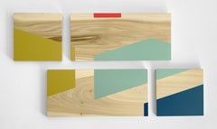 Orbit' - œuvre minimaliste colorée sur panneau - grain de bois - Carmen Herrera