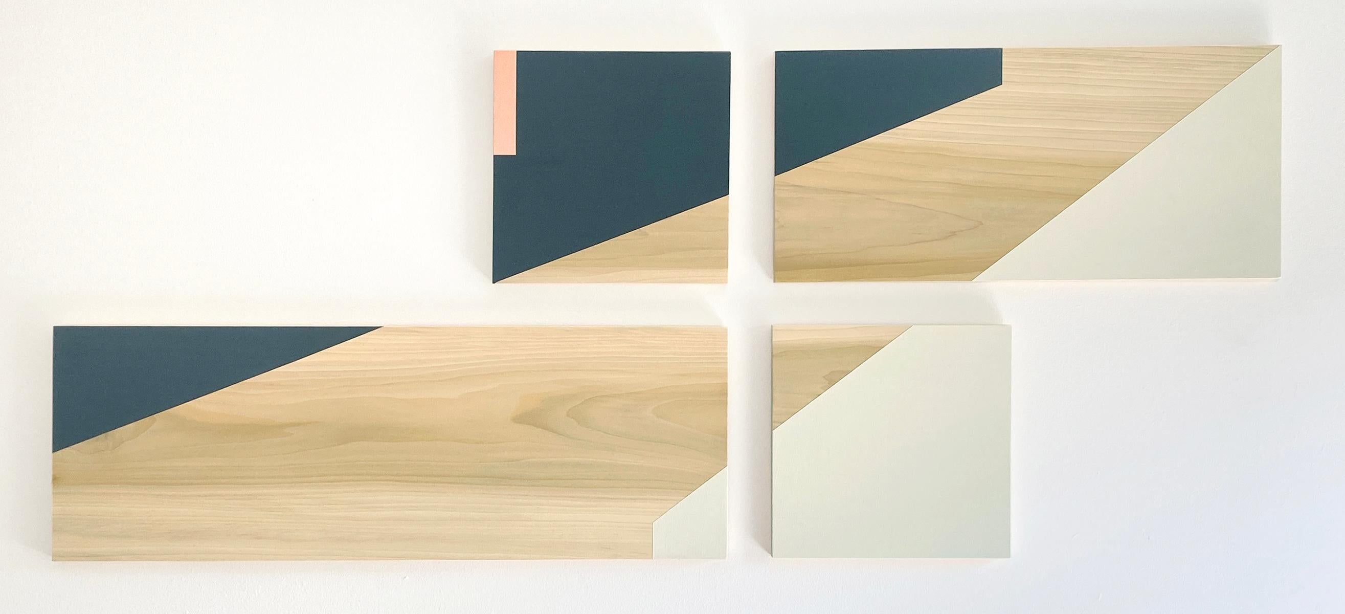 'Point of View' colorful minimalist work on panel, wood grain, Carmen Herrera
