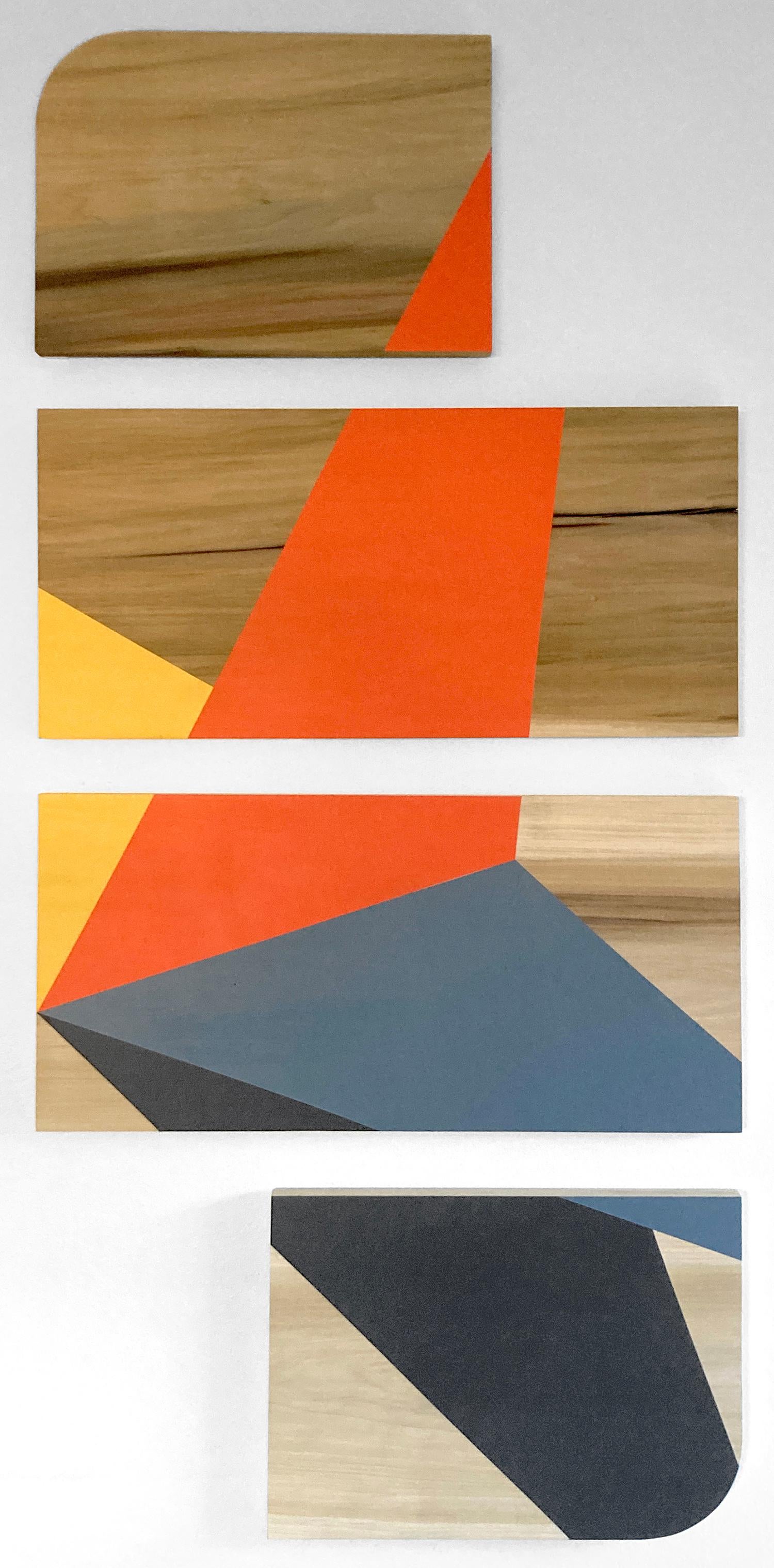 'Revolution' colorful minimalist work on panel, wood grain, Carmen Herrera