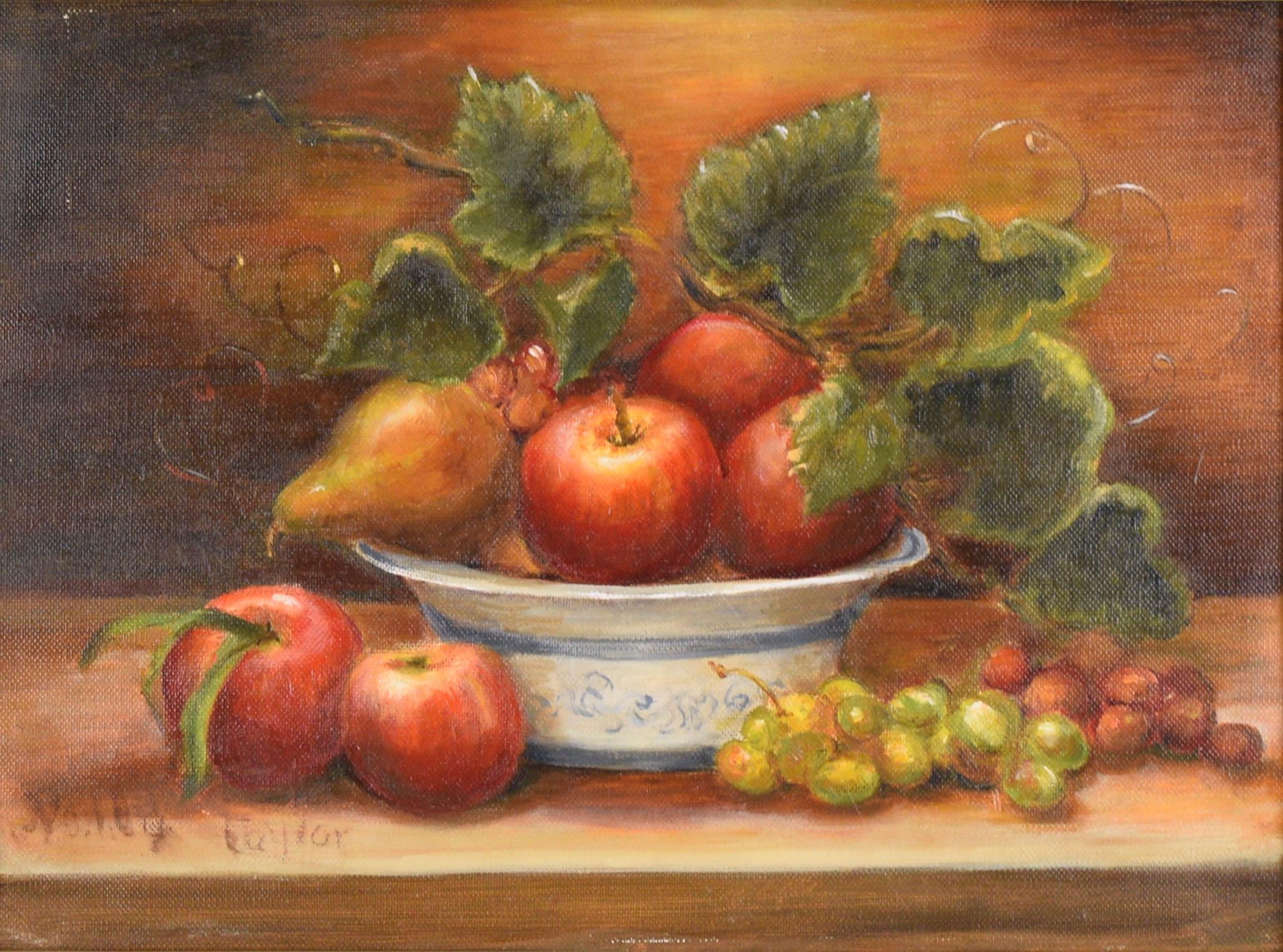 Nature morte « Apples, Grapes, and Pears » - Painting de Nancy Taylor