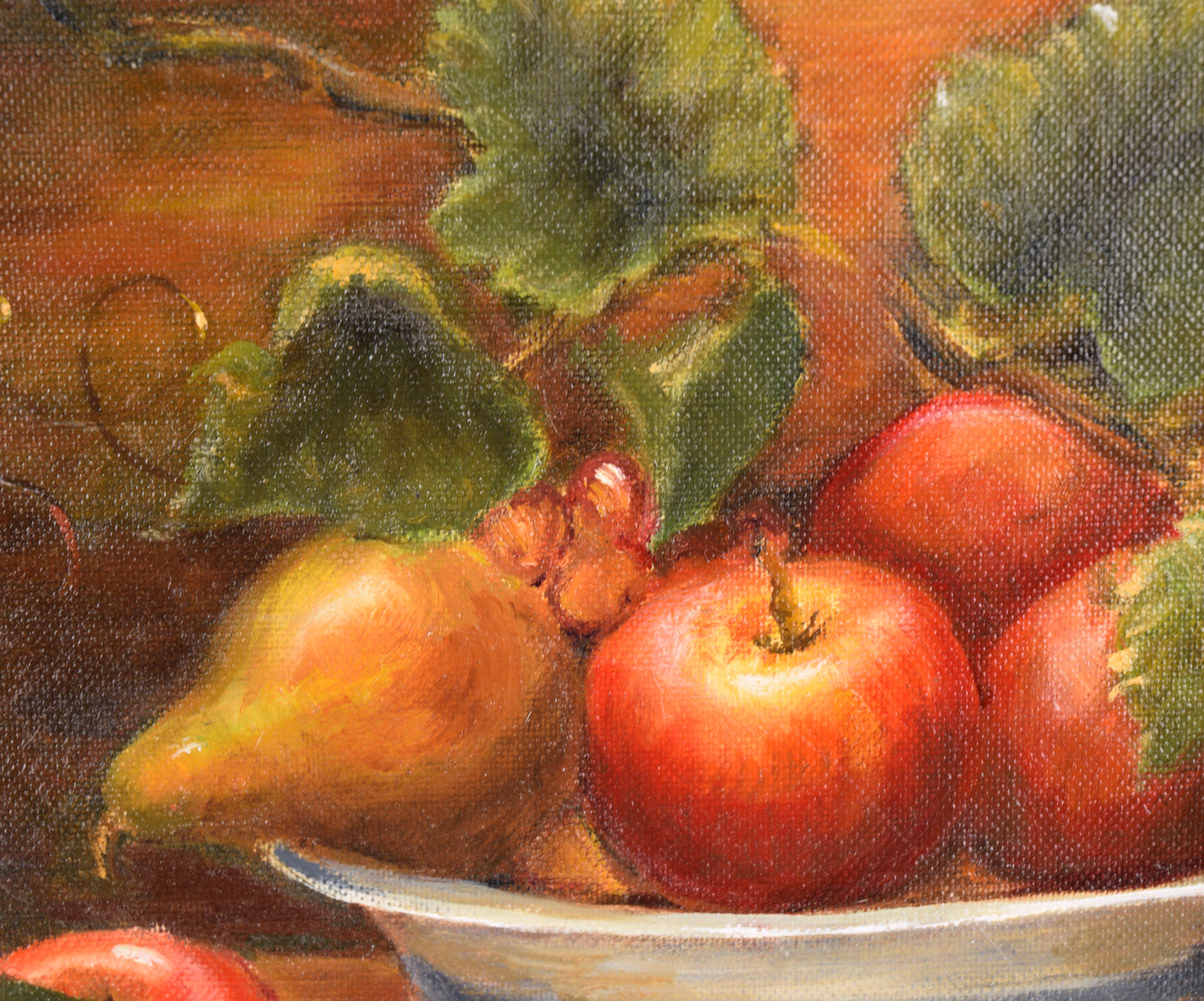 Nature morte « Apples, Grapes, and Pears » - Marron Still-Life Painting par Nancy Taylor