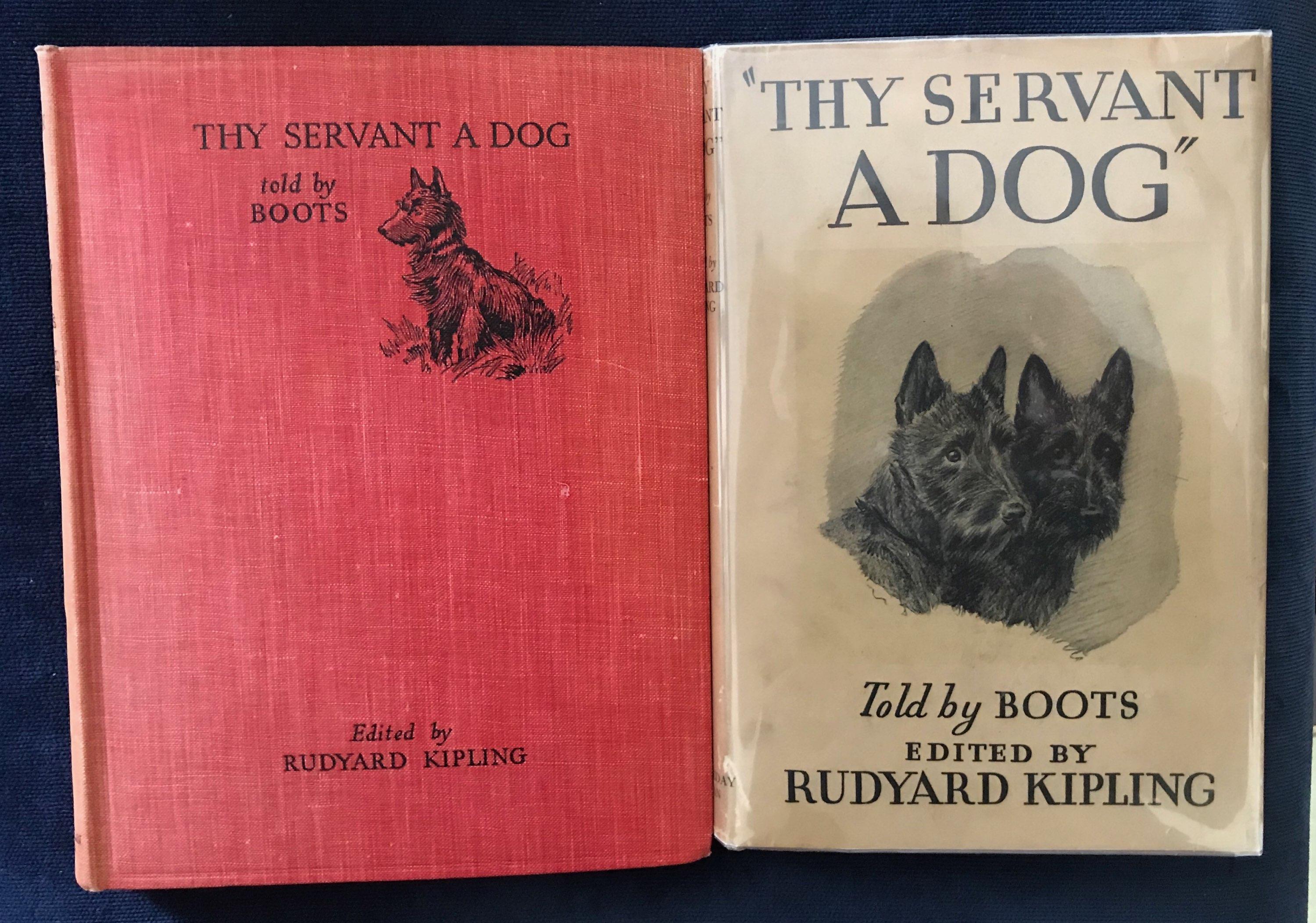 A colorful contemporary dog painting of Scottish Terrier dogs with accompanying text from a book is an inspirational departure from the traditional illustrations found in British Rudyard Kipling's 