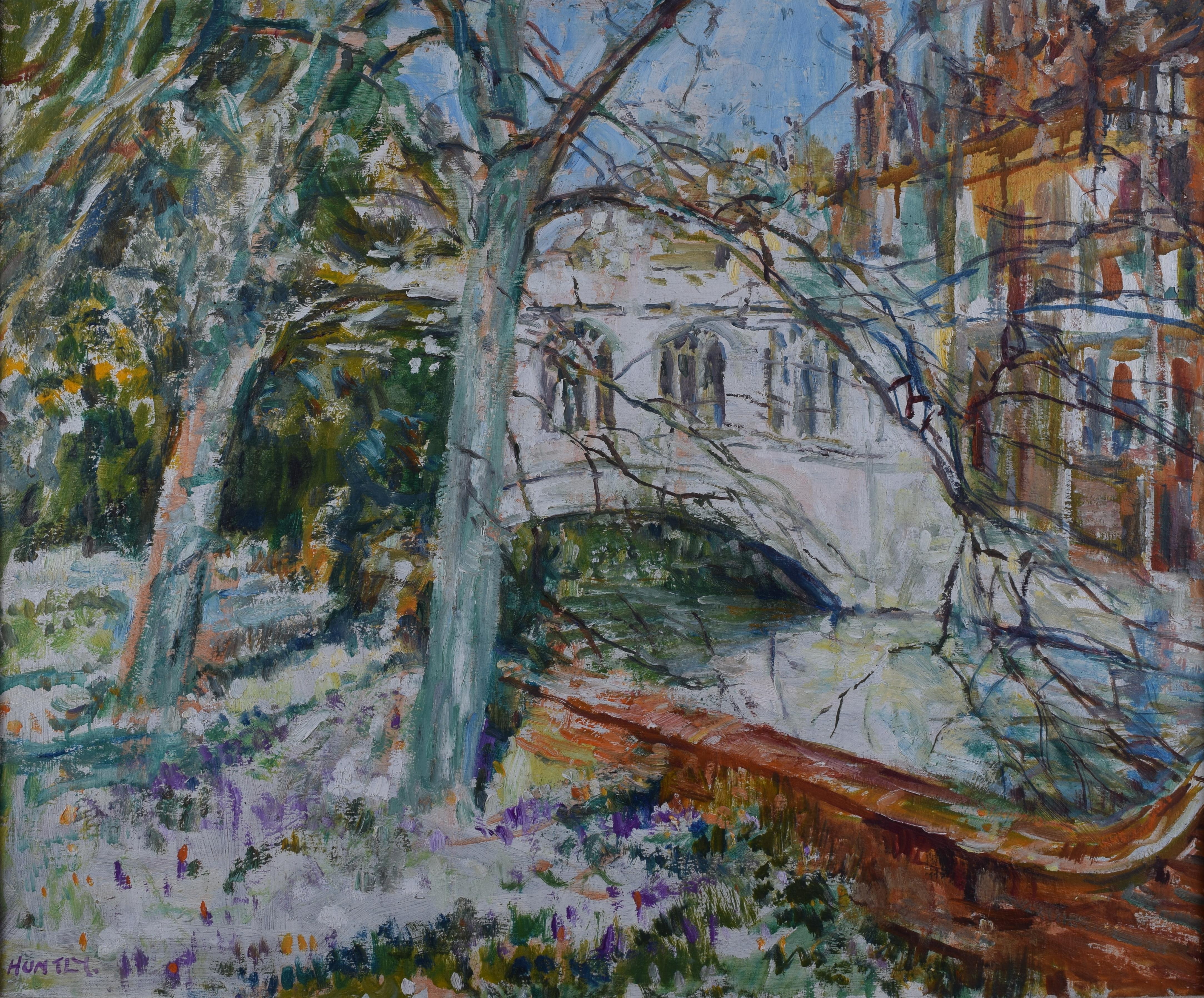 Nancy Weir Huntly Landscape Painting - Nancy Huntly St John’s College Bridge of Sighs Cambridge oil on canvas