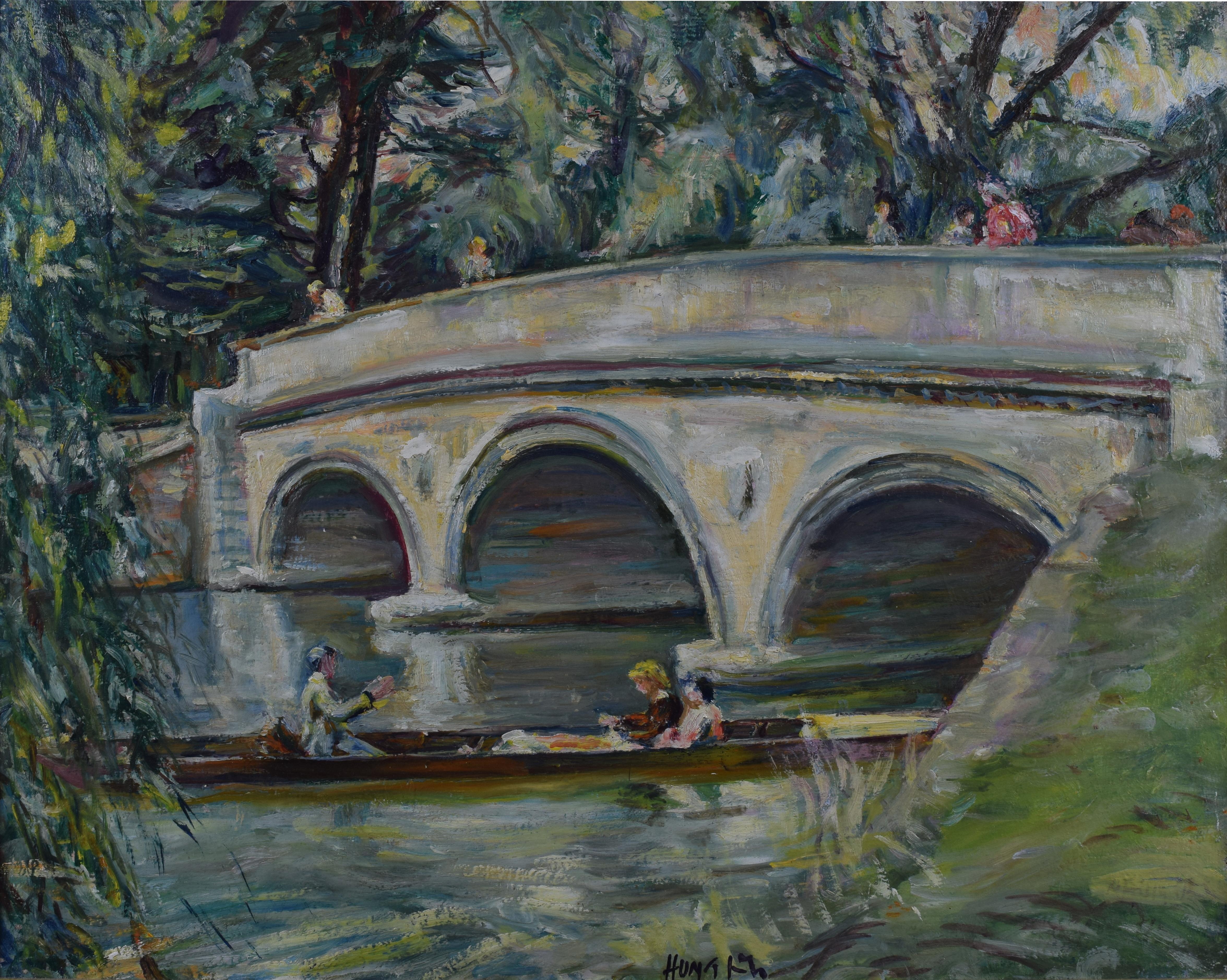 Landscape Painting de Nancy Weir Huntly - Nancy Huntly Puente del Trinity College Cambridge óleo sobre lienzo mediados de siglo