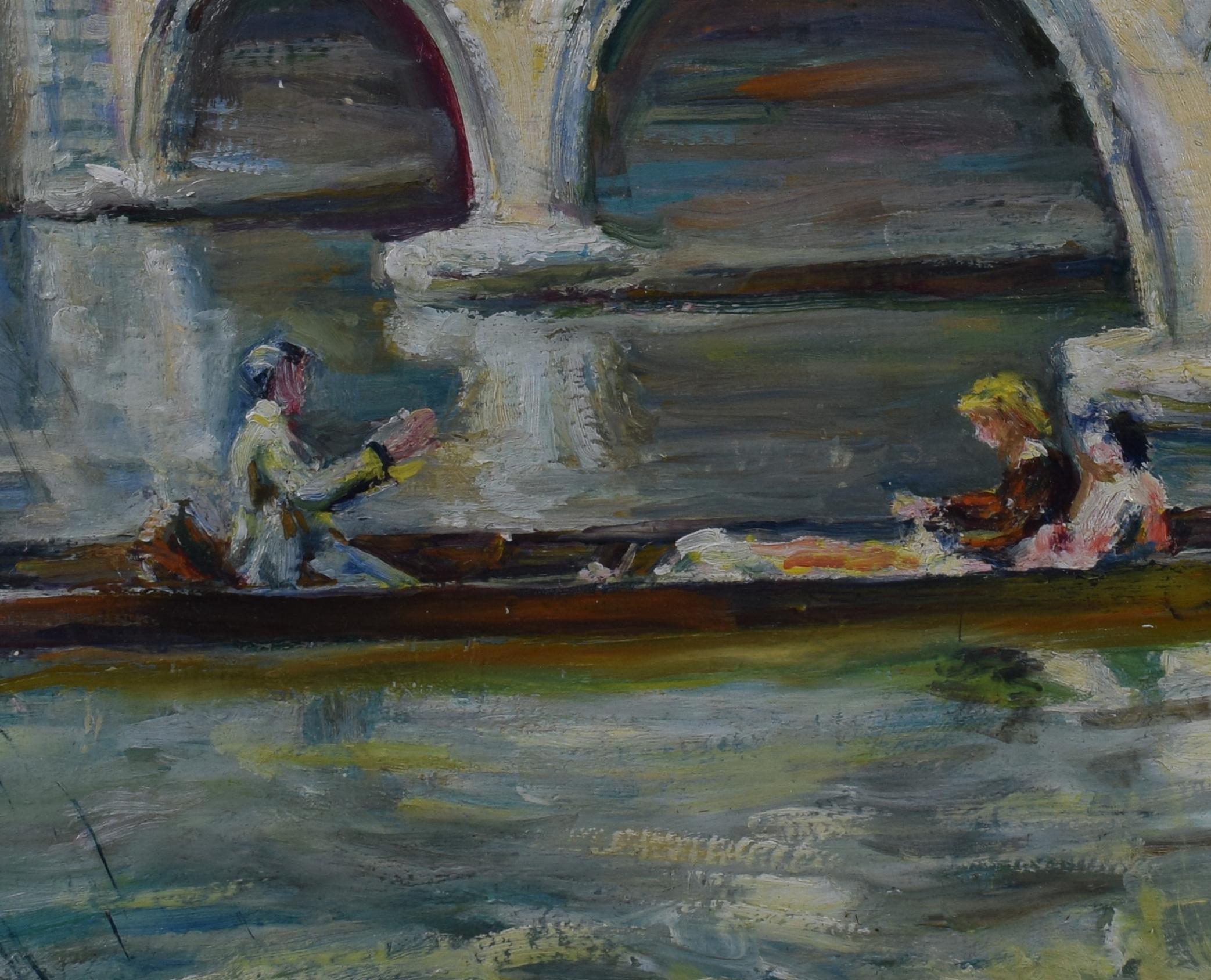 Nancy Huntly, huile sur toile Bridge Cambridge du Trinity College, milieu du siècle dernier - Impressionnisme Painting par Nancy Weir Huntly