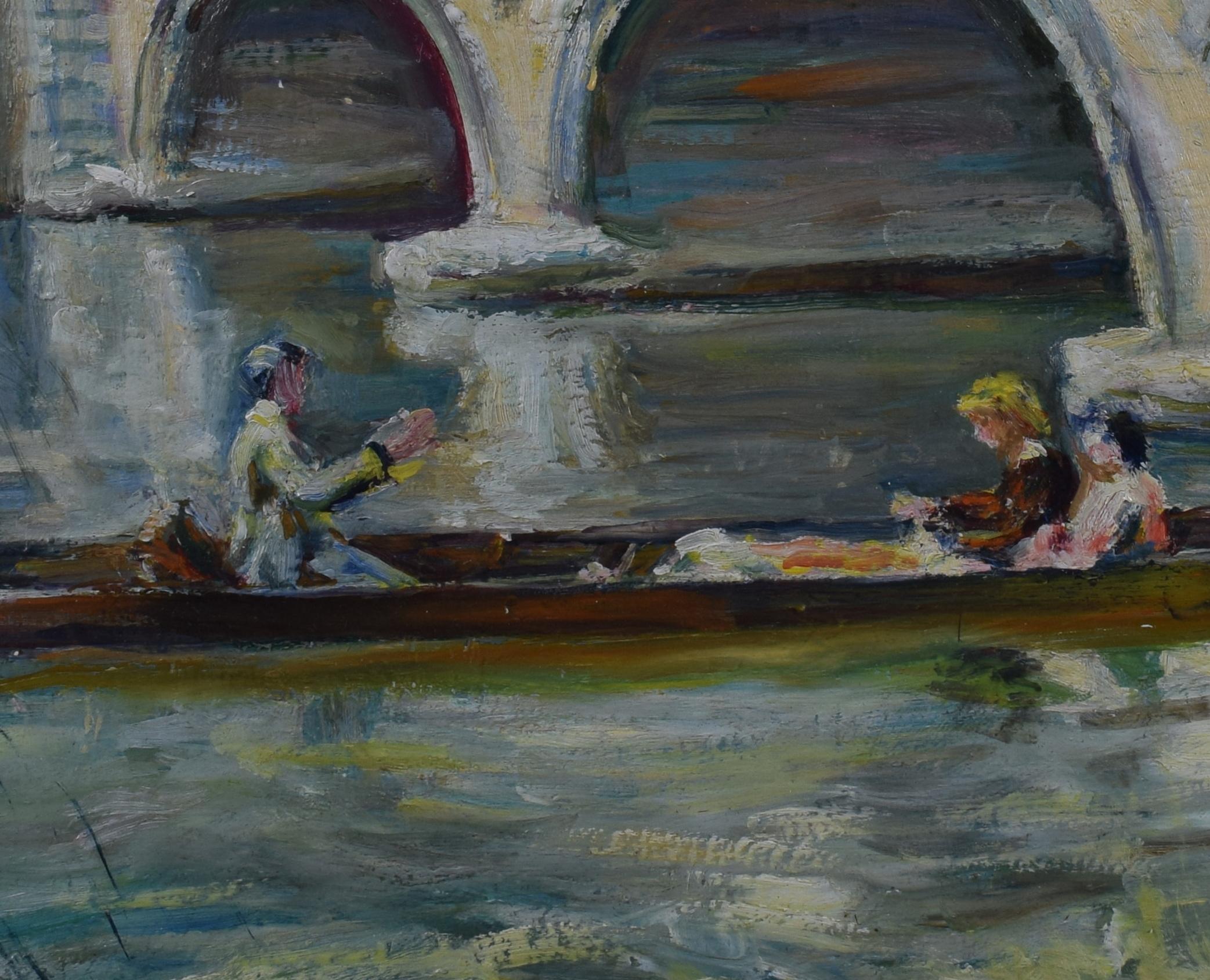 Nancy Huntly Puente del Trinity College Cambridge óleo sobre lienzo mediados de siglo - Painting Impresionista de Nancy Weir Huntly