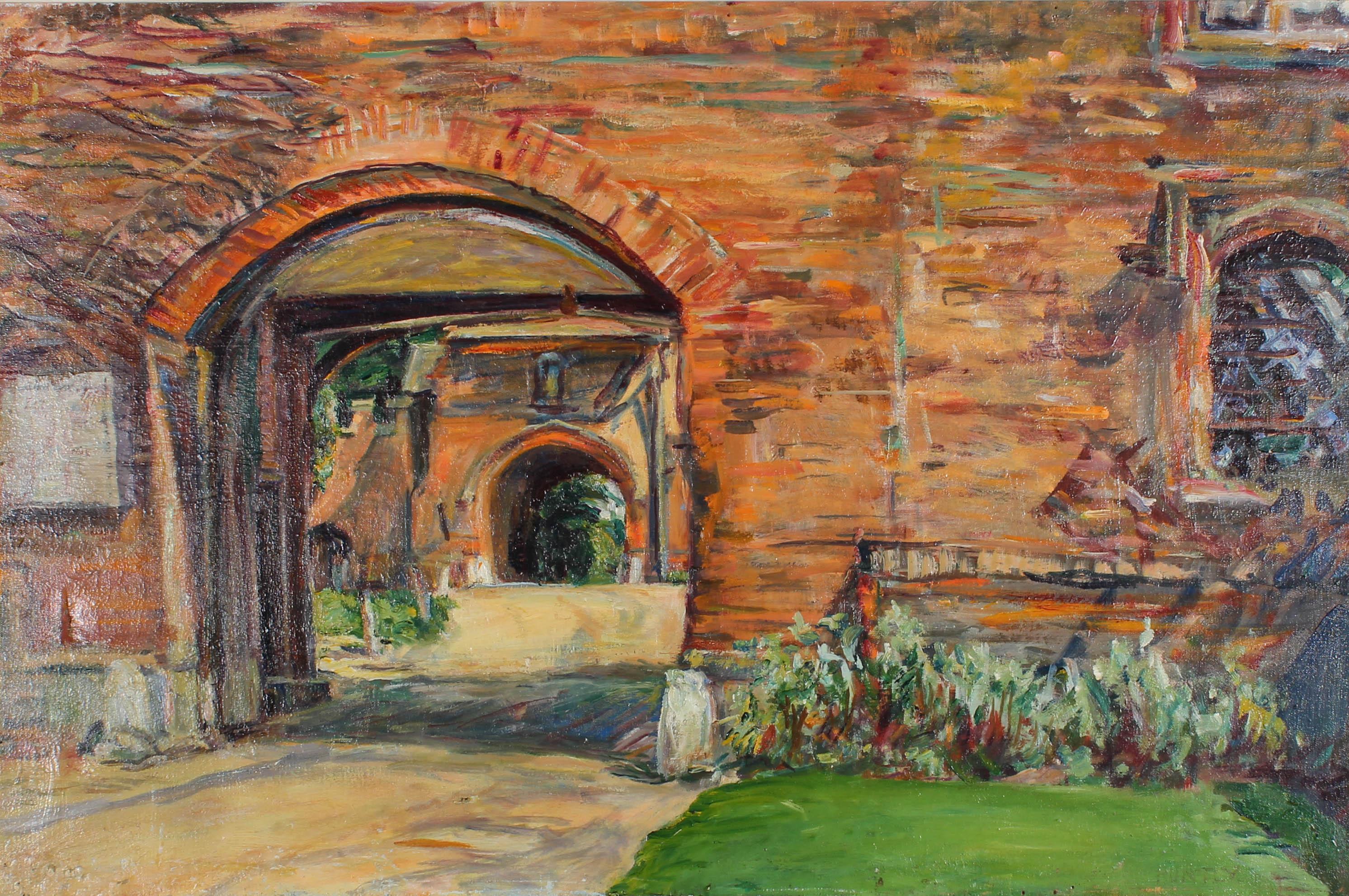 Nancy Weir Huntly - Framed Mid 20th Century Oil, Stable Courtyard View For Sale 1