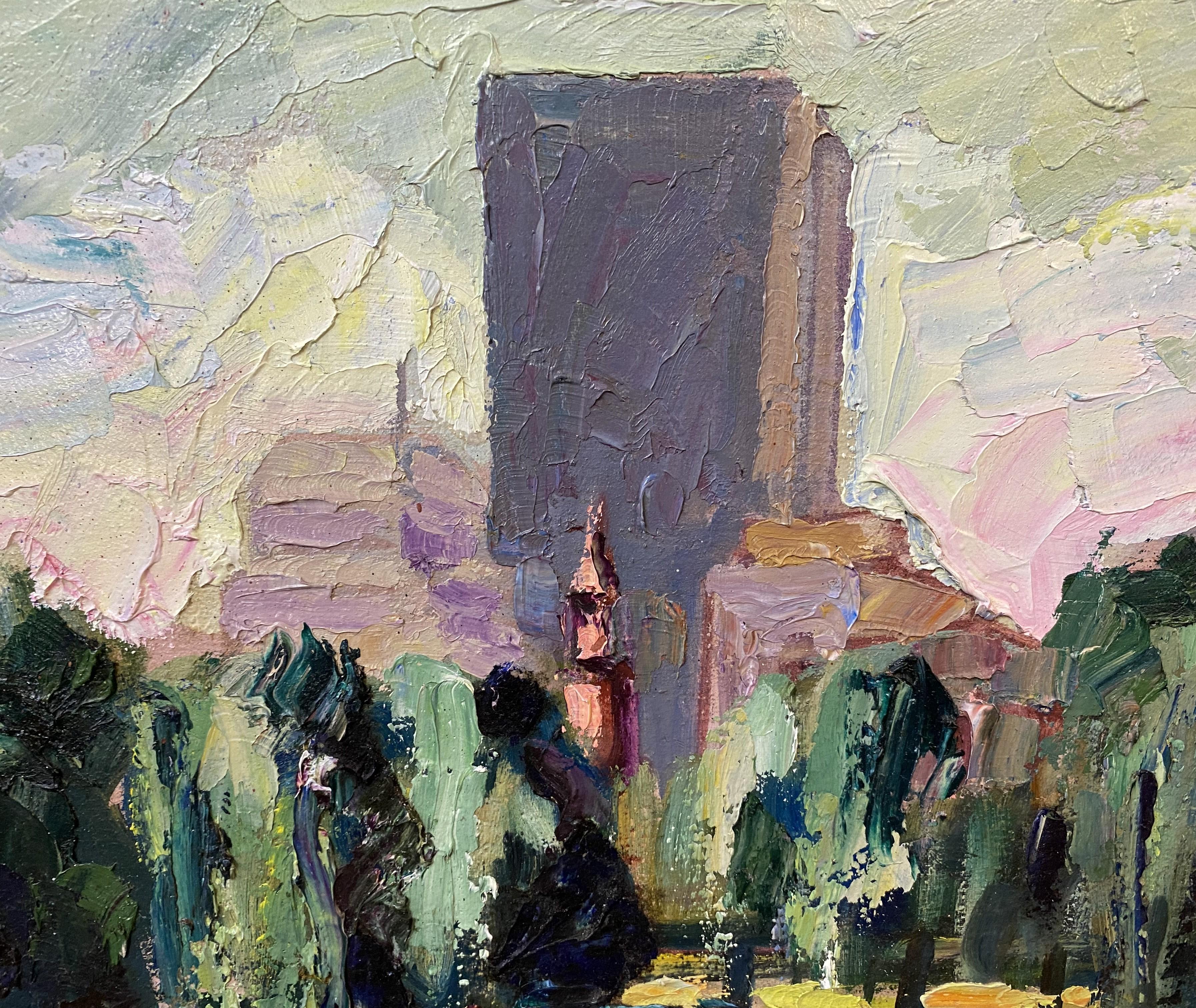 Ein lebhaftes impressionistisches Spachtel-Ölgemälde der Boston Public Gardens der amerikanischen Künstlerin Nancy Whorf (1930-2009). Whorf wurde in Provincetown, MA, als Tochter des berühmten Künstlers John Whorf geboren, bei dem sie 1949 an der