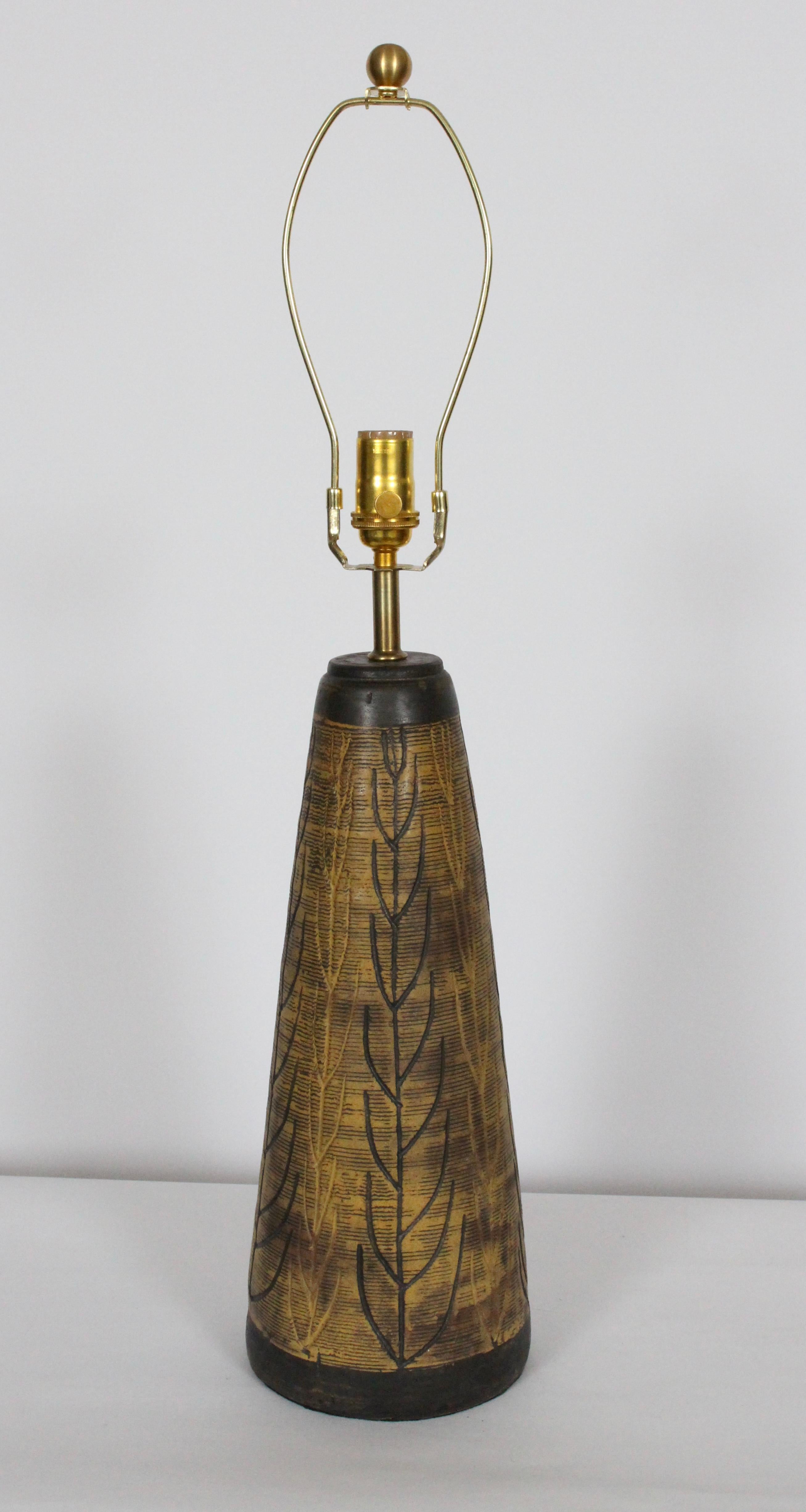 Nancy Wickham for Design Technics Flora Incised Ceramic Lamp, 1950's For Sale 4