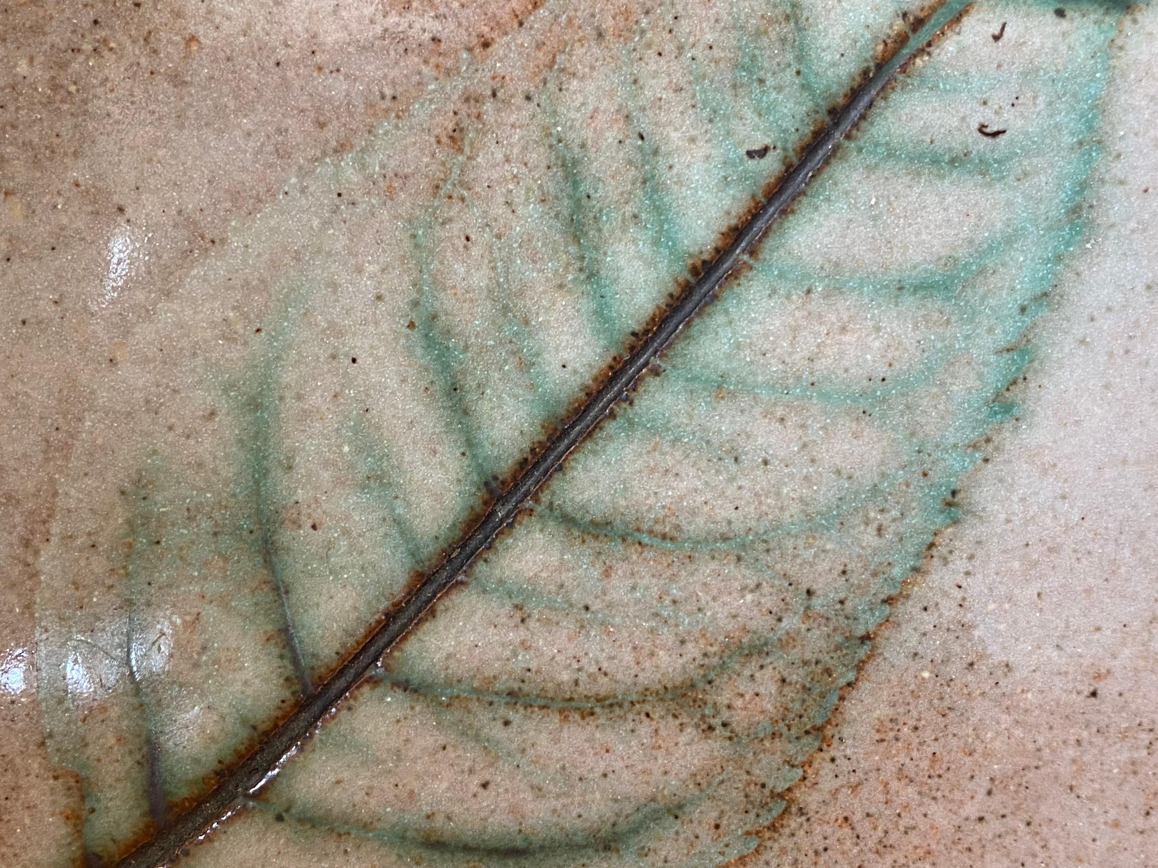 Organic Modern Nancy Wickham Stoneware Leaf Tile for the Vermont Workshop ex. Design Technics For Sale