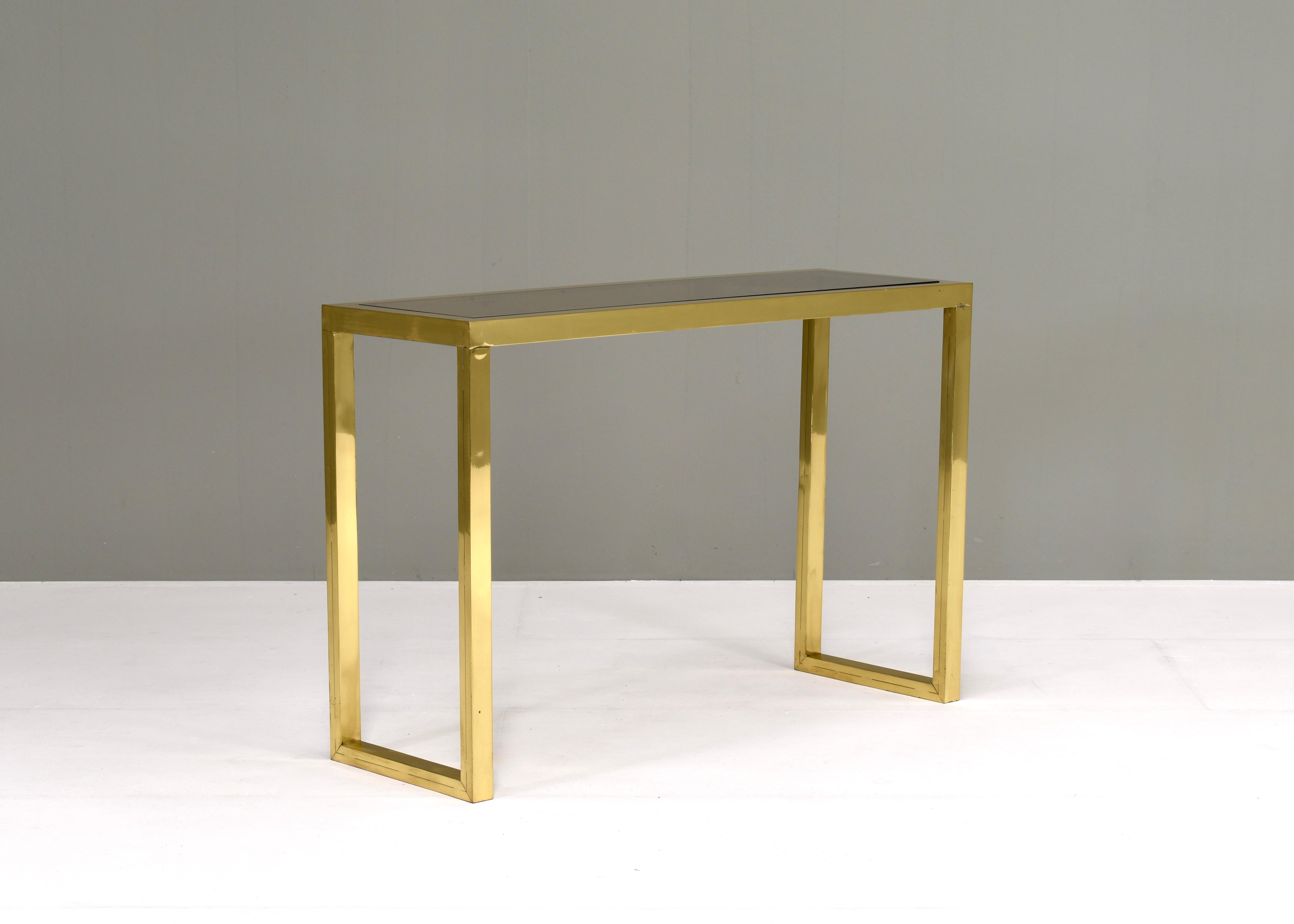 Mid-Century Modern Nanda Vigo Console Table in Brass and Glass, Italy, circa 1970 For Sale