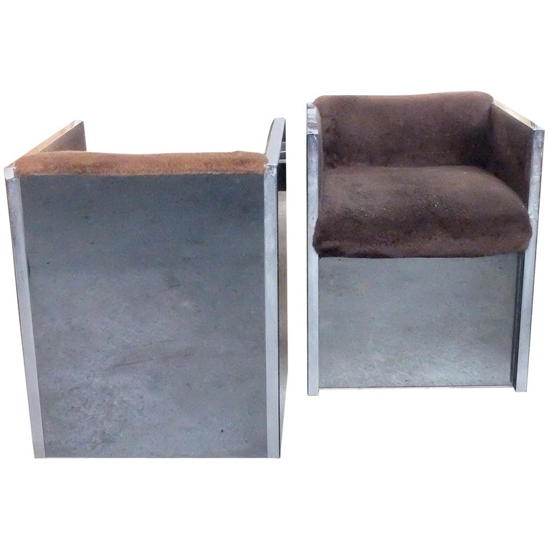 Nanda Vigo for FAI International, OneOff Pair of Mirrored Armchairs