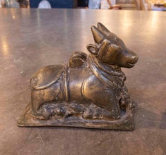 Nandi Bronze Sculpture, Sacred Bull of Shiva, Antique Hindu Art, 1930