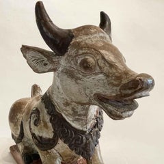 Nandi Cow Oriental Indian Sculpture In Carved And Lacquered Wood 19th Century