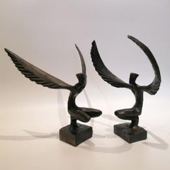 Icarus VII by Nando Kallweit. Elegant bronze sculpture of a winged female figure