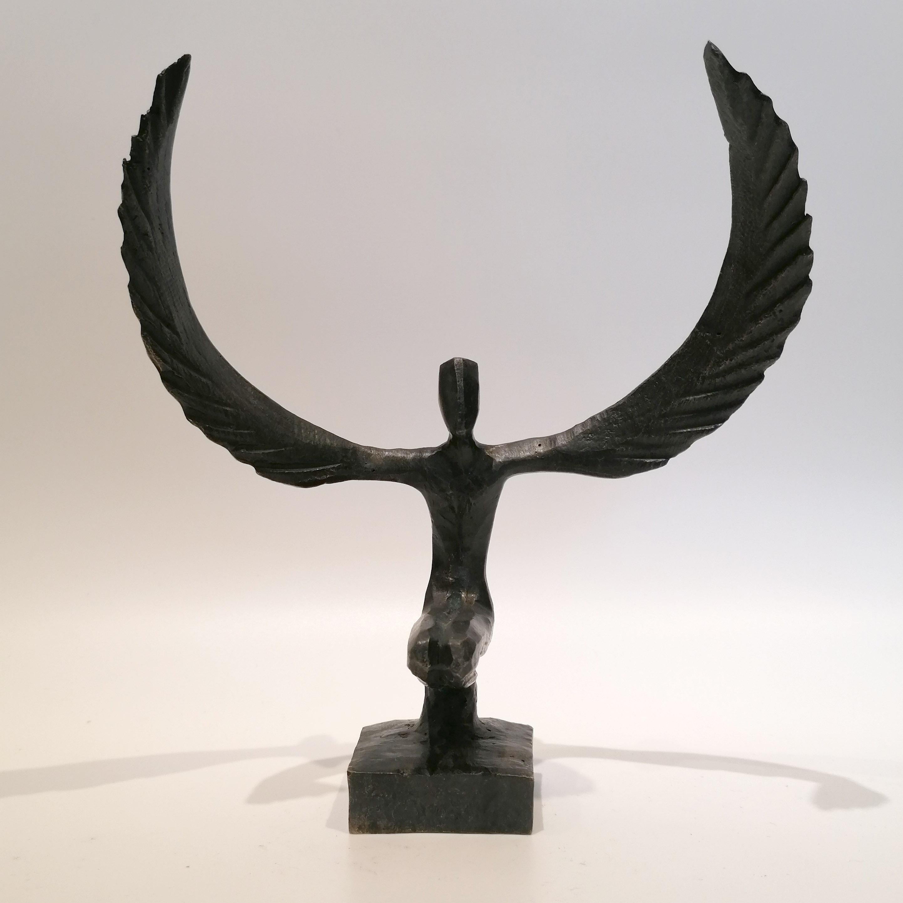 Icarus VIII by Nando Kallweit. Elegant bronze sculpture of a winged figure