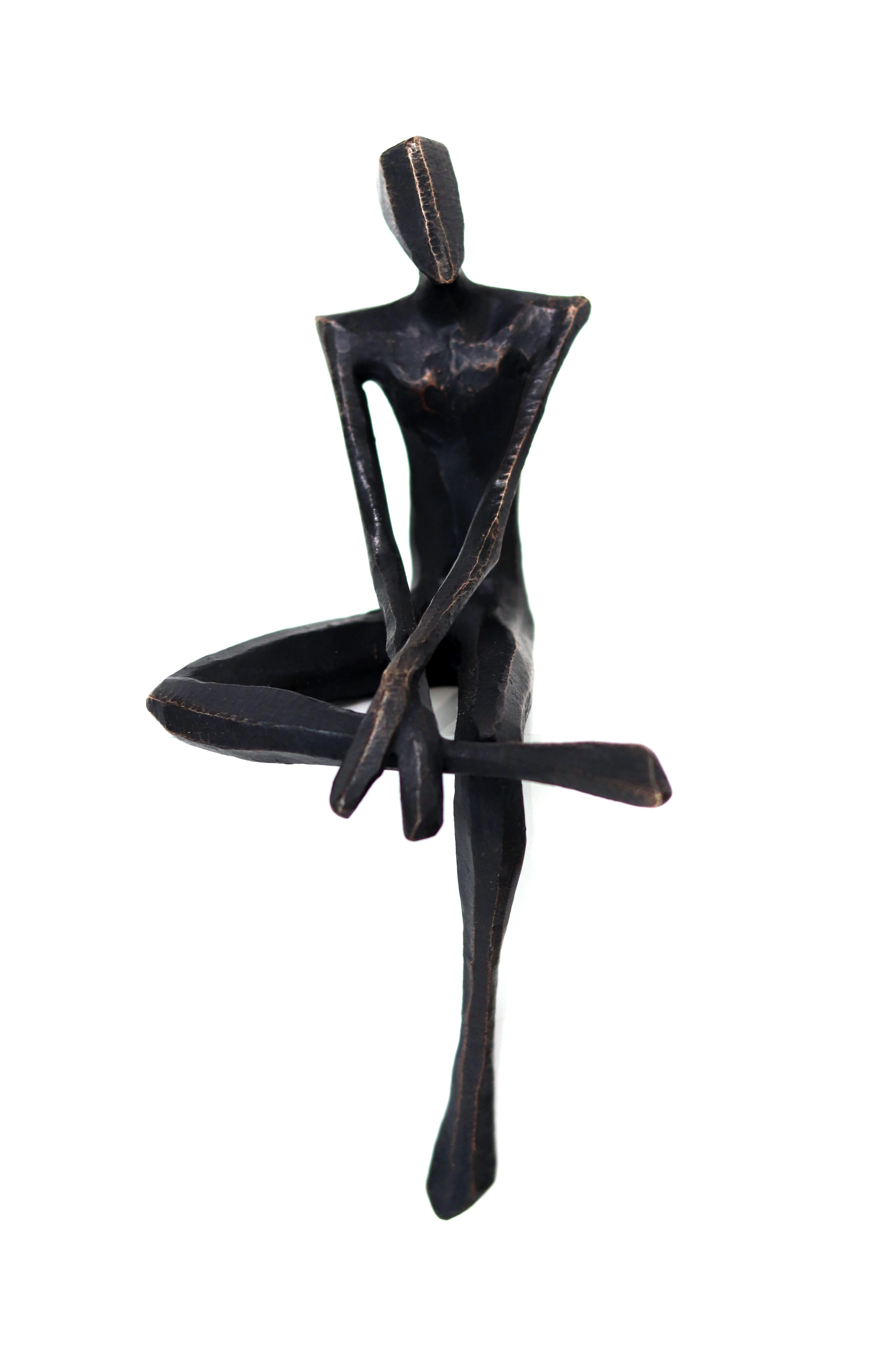 Nando Kallweit Nude Sculpture - José  - One-of-a-kind Male Cubist Sitting Figure Original Bronze Sculpture