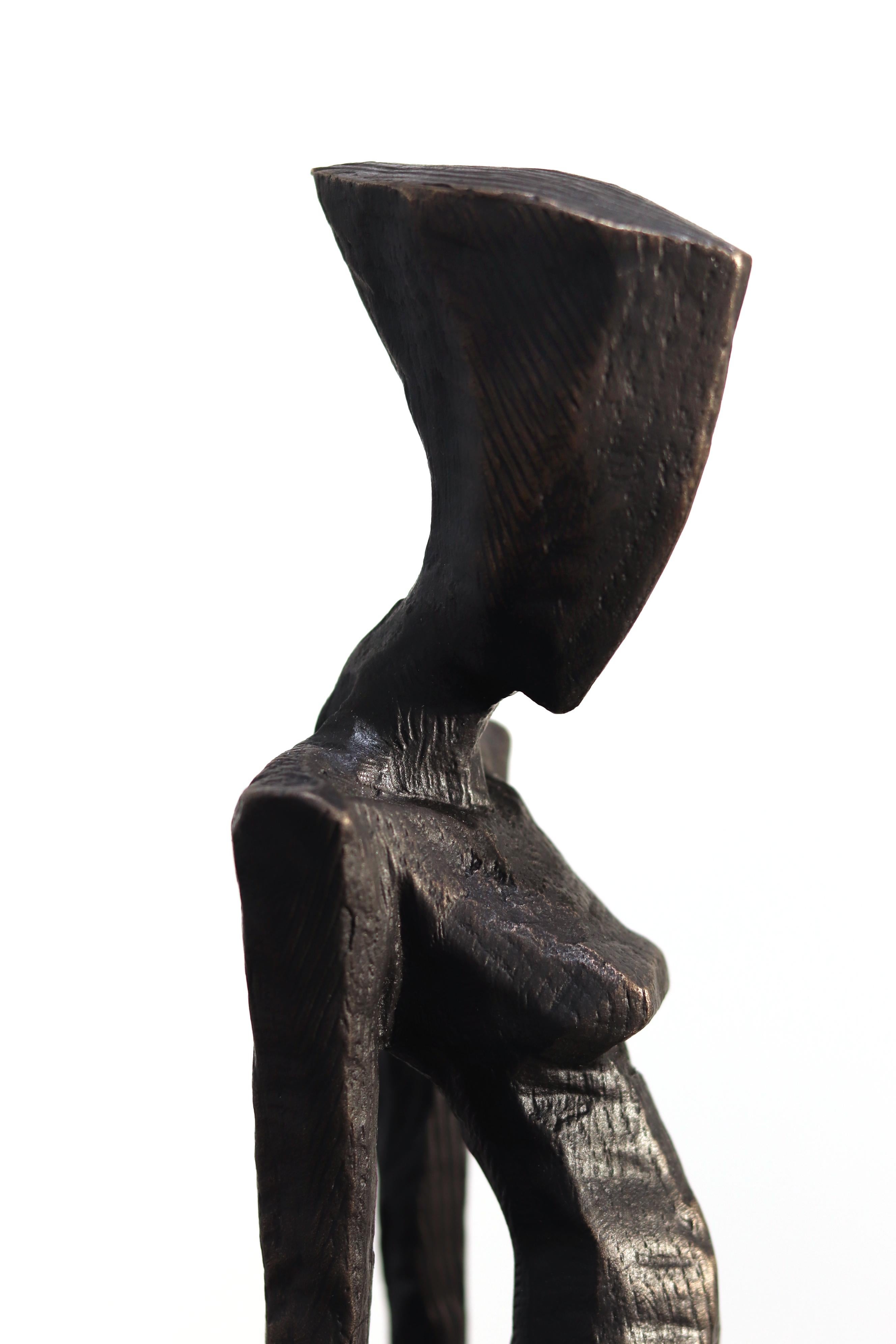 Nathalie - Large Tall Figurative Modern Abstract Cubism Solid Bronze Sculpture For Sale 4