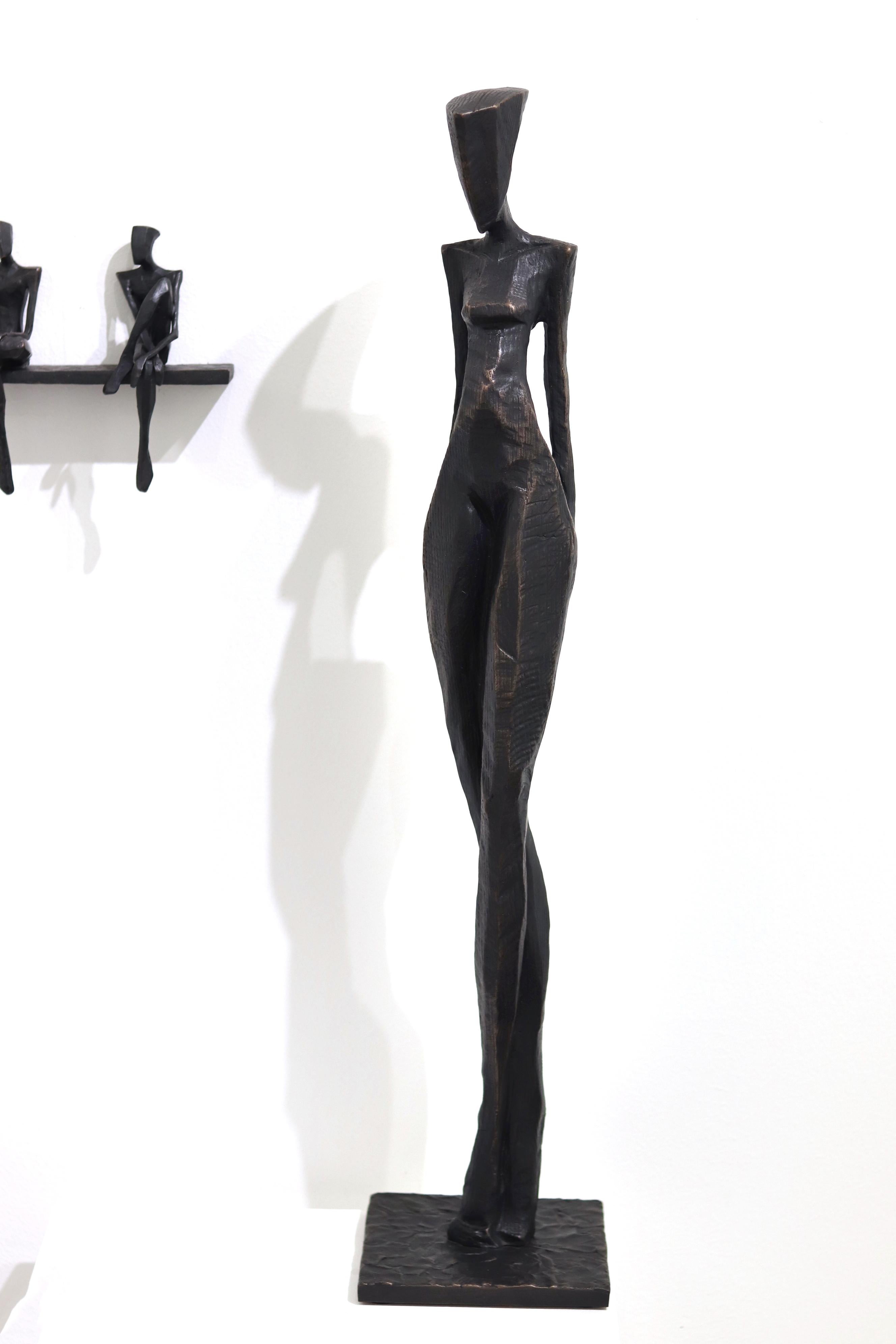 Nathalie - Large Tall Figurative Modern Abstract Cubism Solid Bronze Sculpture For Sale 5